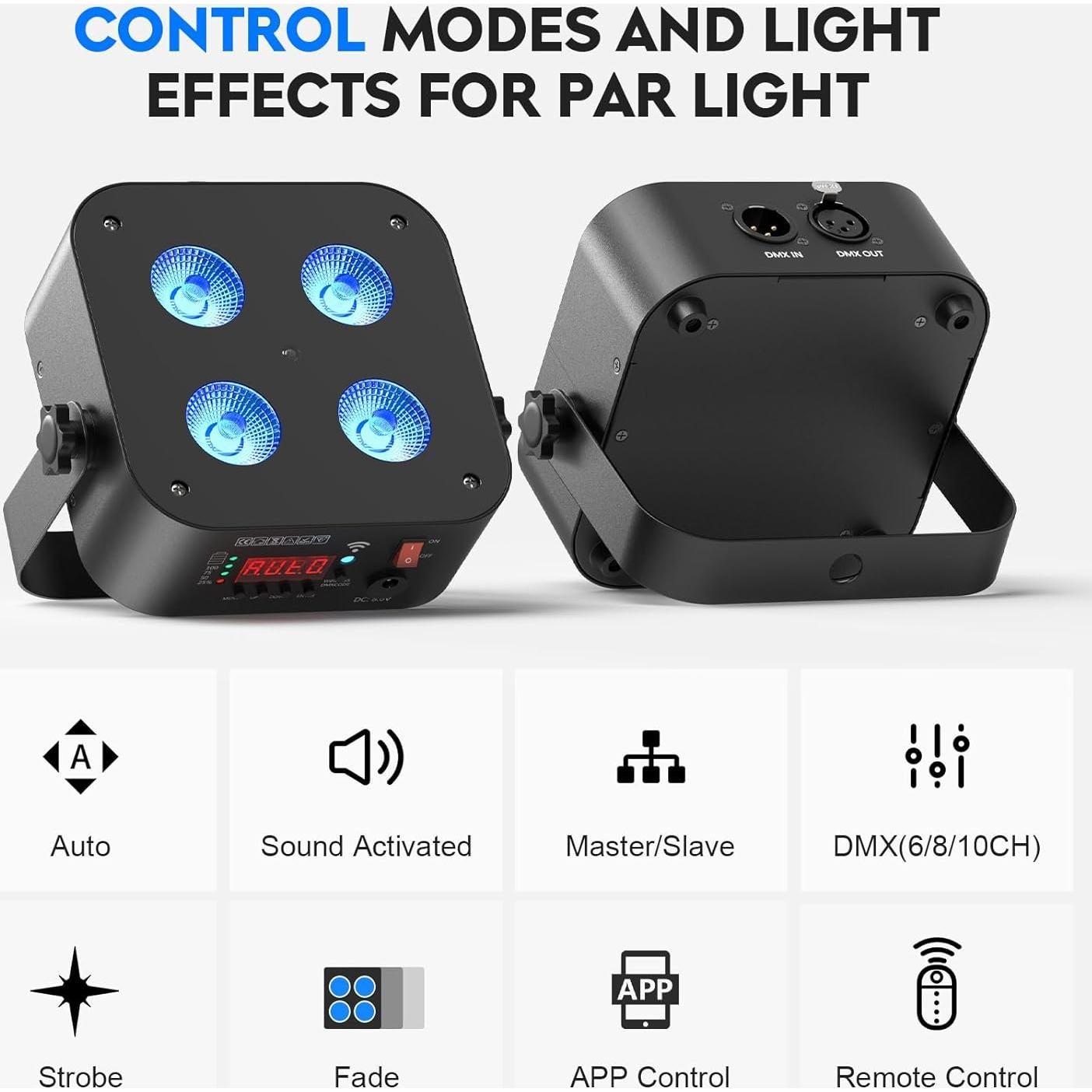 Luces Par Recargables DazzlingStage 4x18W RGBWA UV Control Remoto