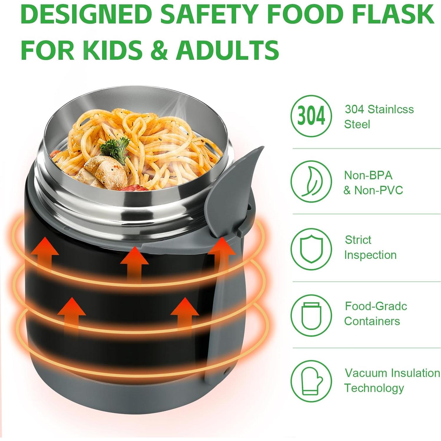 Termo de Sopa Aislado Pawtong 10oz Acero Inoxidable Negro