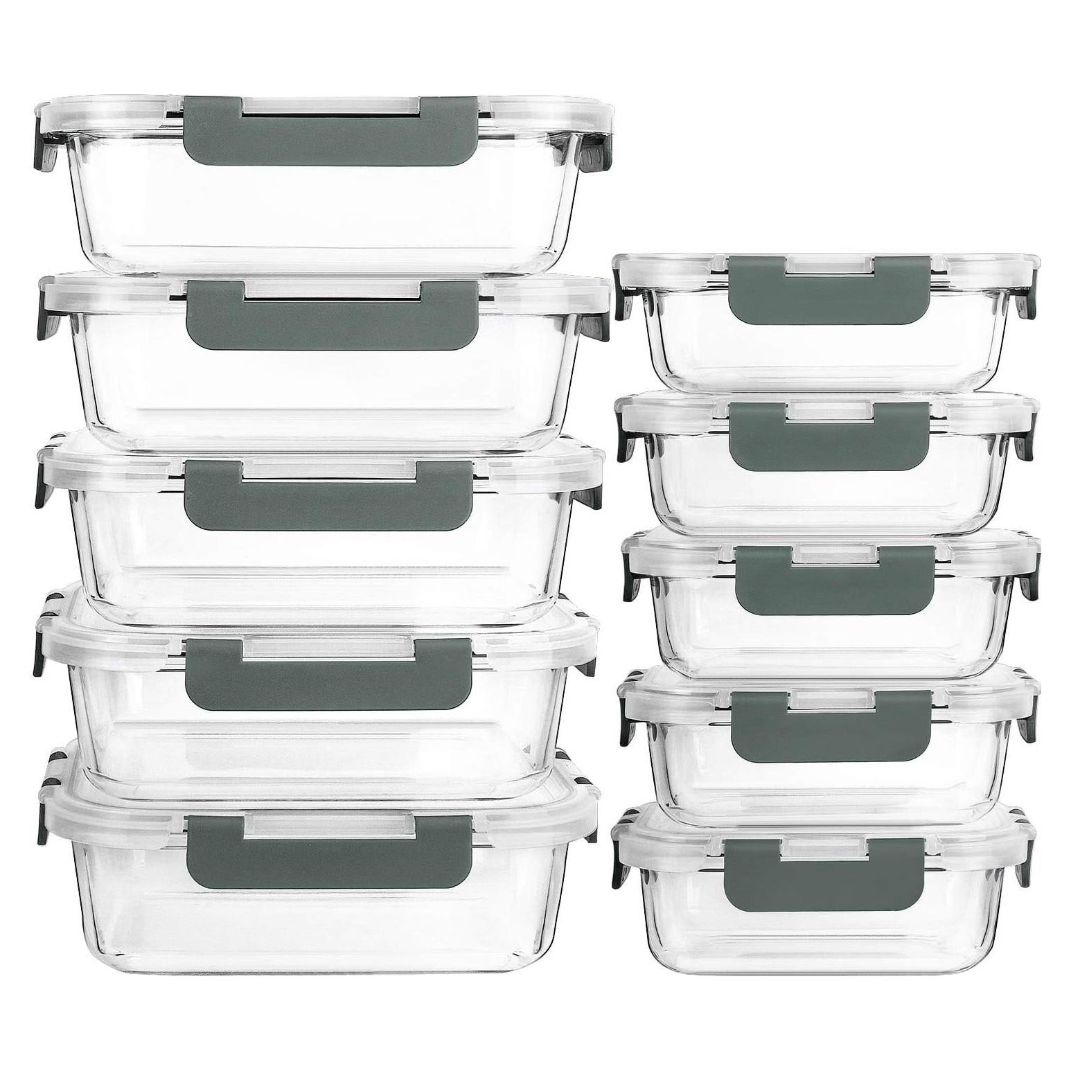 Paquete de 10 Contenedores de Vidrio MCIRCO Herméticos 1L y 0.38L