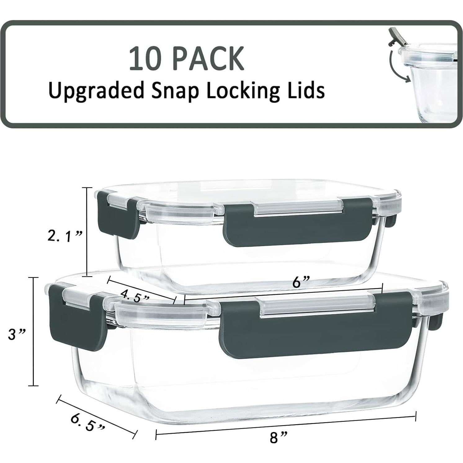Paquete de 10 Contenedores de Vidrio MCIRCO Herméticos 1L y 0.38L