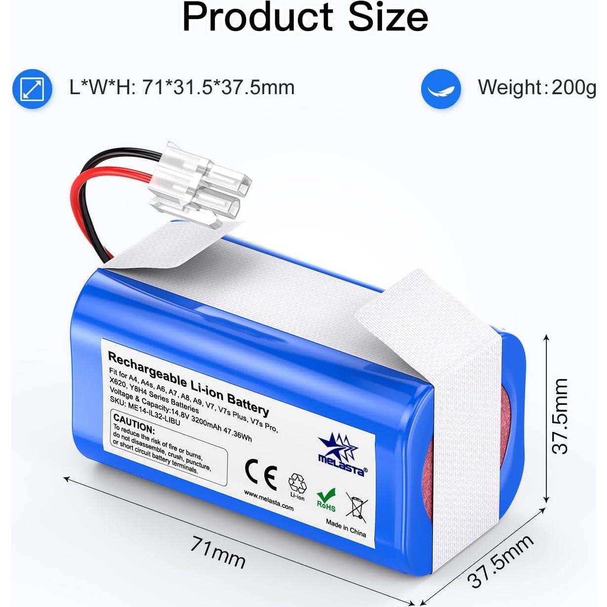 Batería de Repuesto Melasta 3200mAh 14.8V para Aspiradoras ILIFE