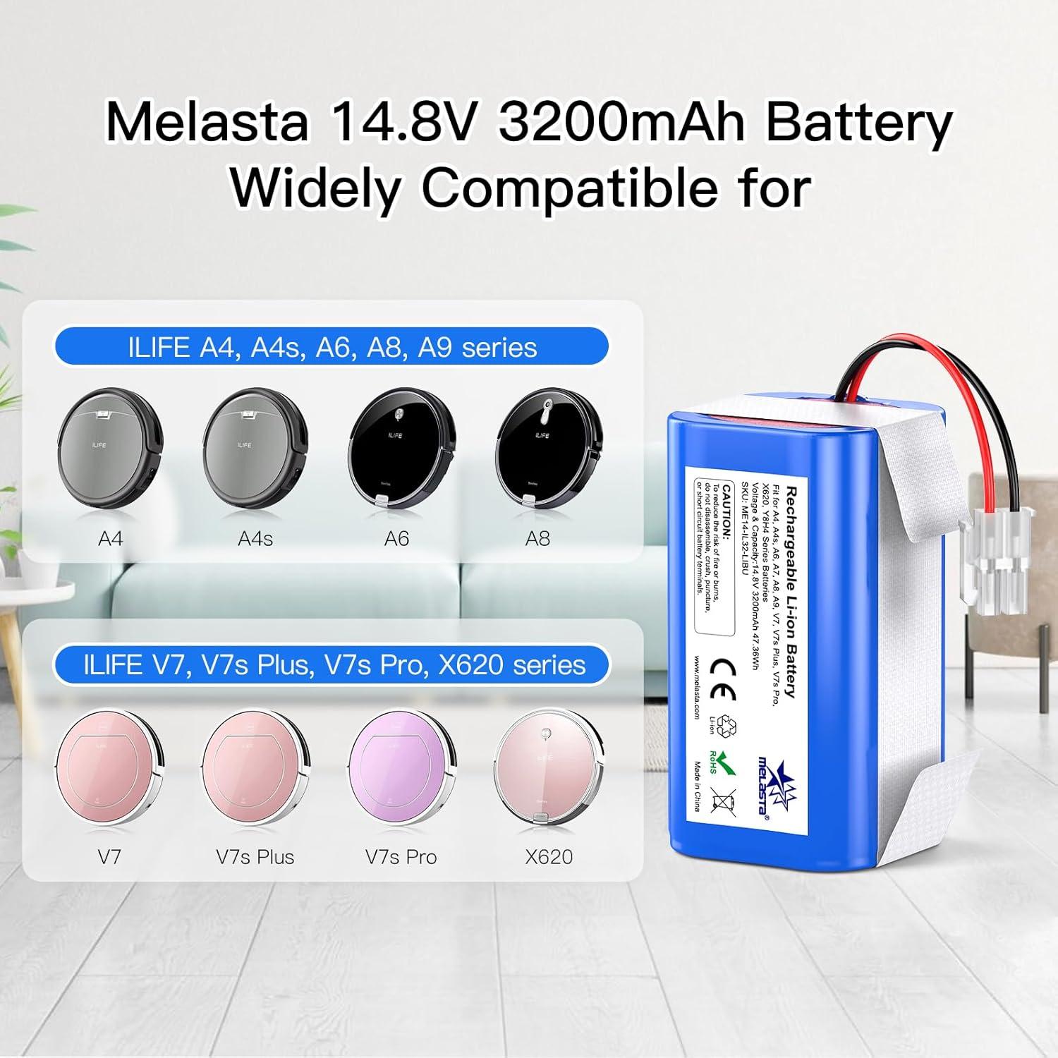 Batería de Repuesto Melasta 3200mAh 14.8V para Aspiradoras ILIFE
