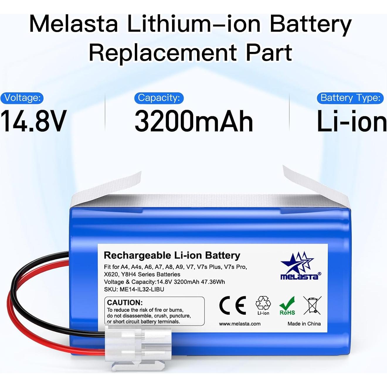 Batería de Repuesto Melasta 3200mAh 14.8V para Aspiradoras ILIFE