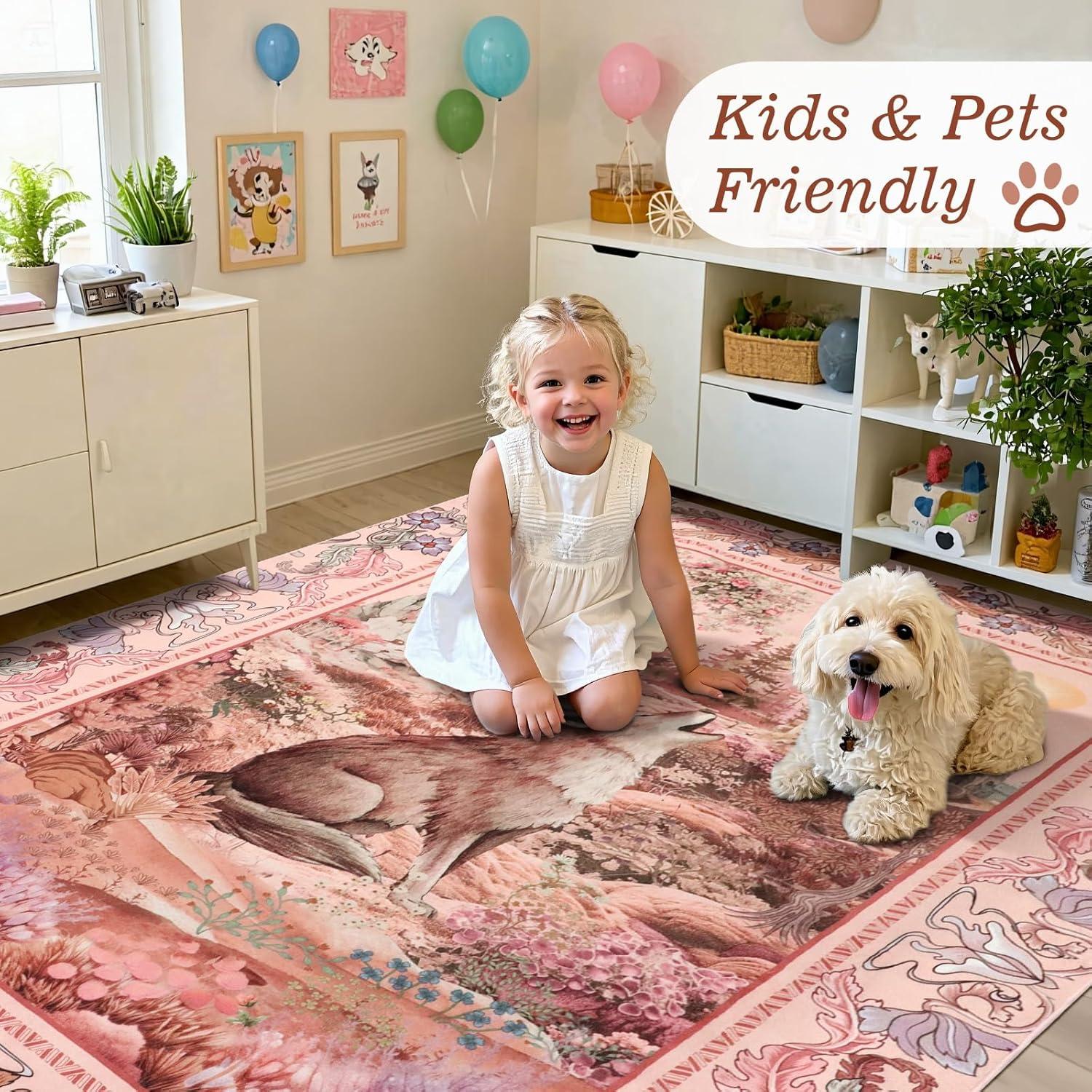 Alfombra de Área TUKDAK 274x182 cm Lobo Rosa Lavable