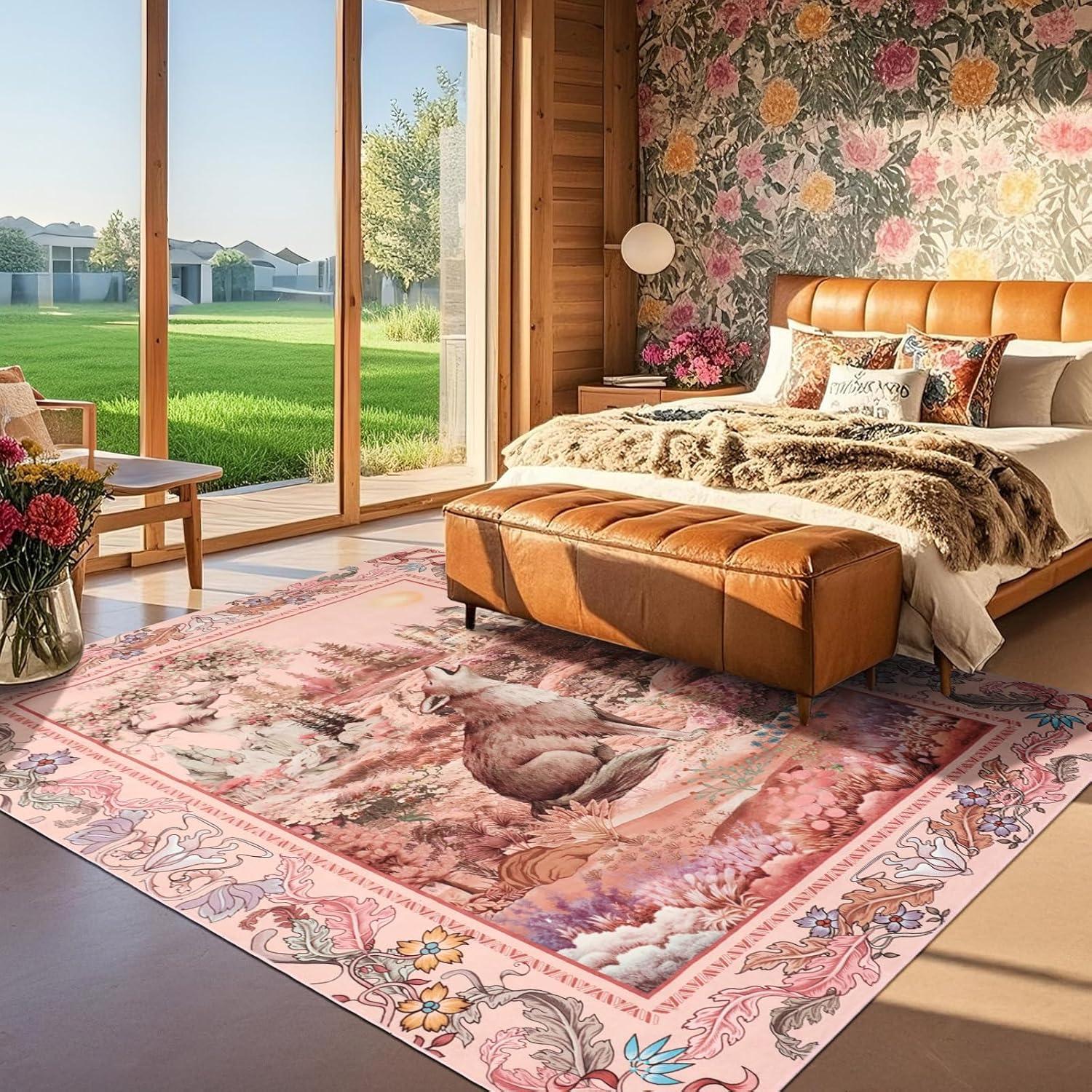 Alfombra de Área TUKDAK 274x182 cm Lobo Rosa Lavable