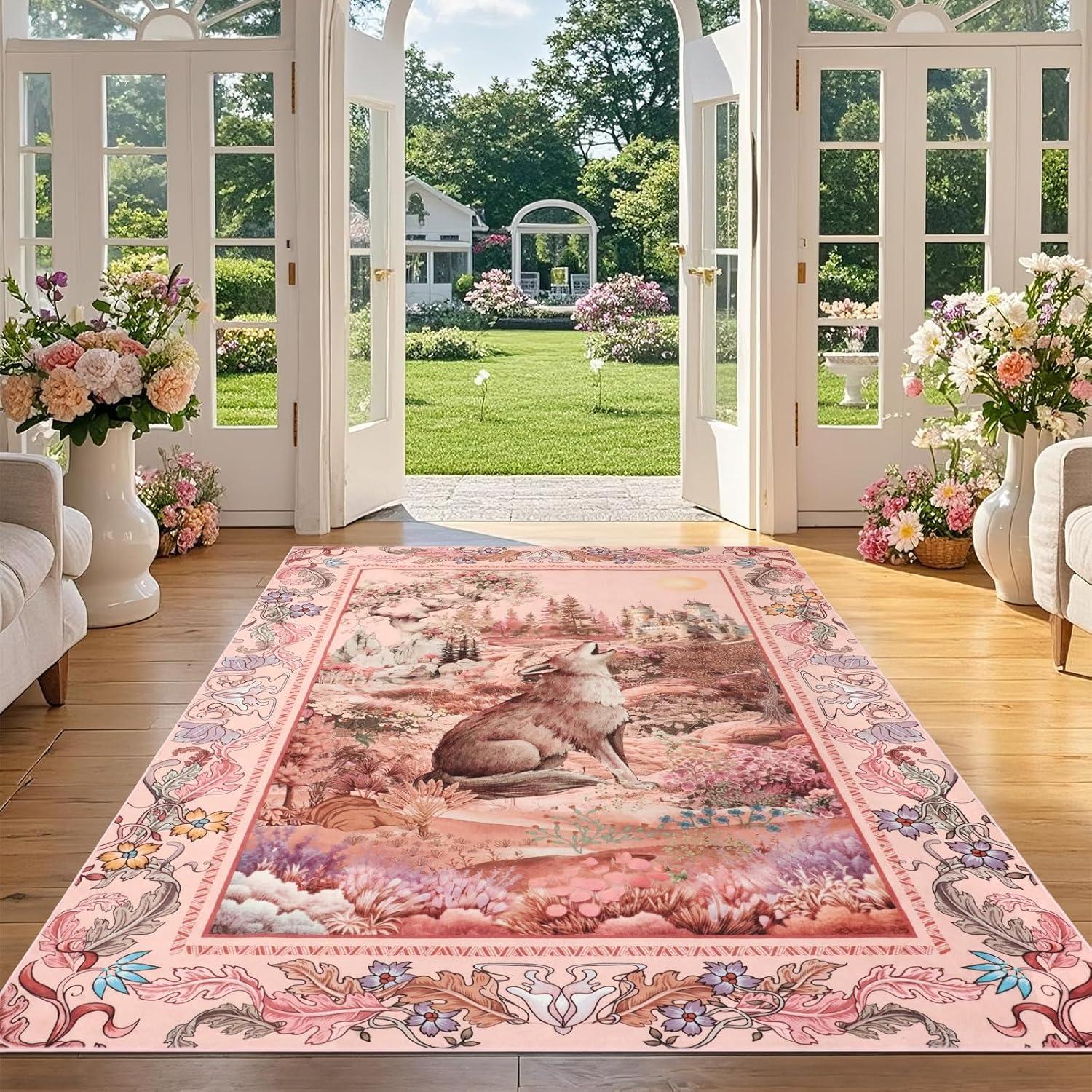 Alfombra de Área TUKDAK 274x182 cm Lobo Rosa Lavable