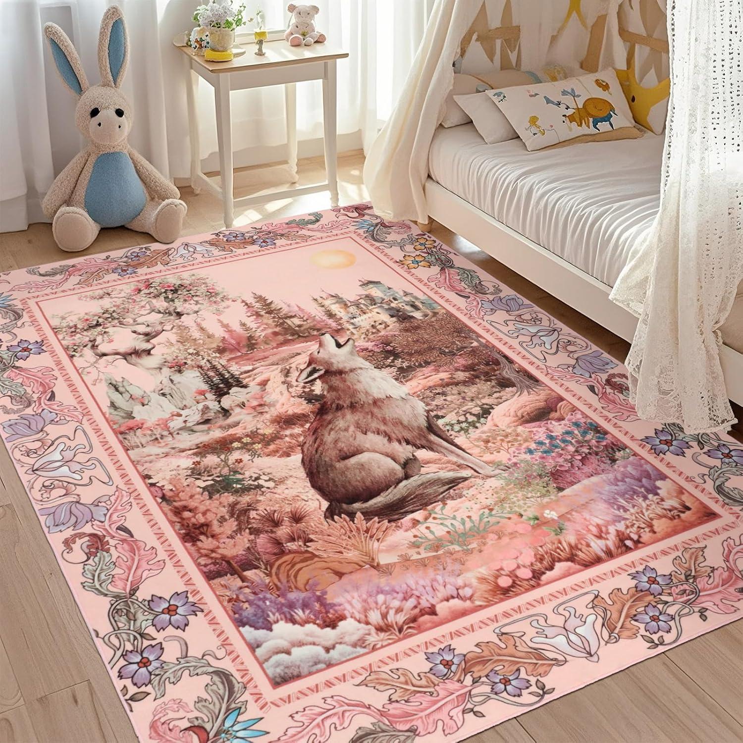 Alfombra de Área TUKDAK 274x182 cm Lobo Rosa Lavable