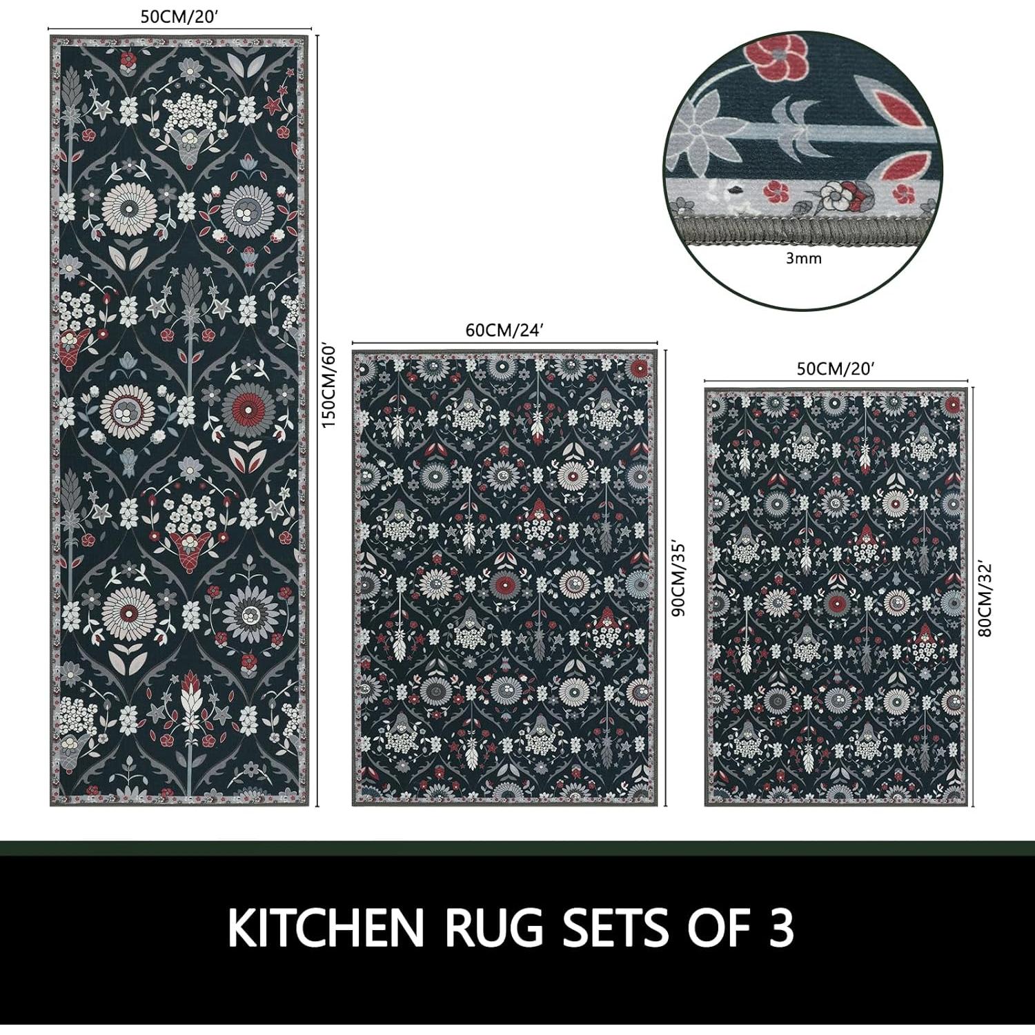 Conjunto de Alfombrillas de Cocina Falflor 3 Piezas Antideslizantes