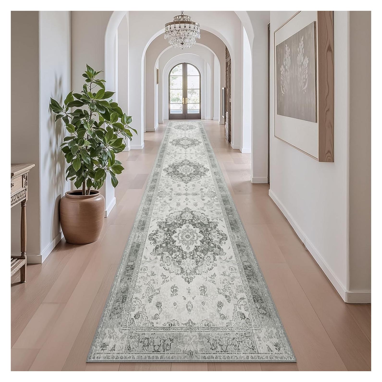 Alfombra Runner Antideslizante OTAHGK 2x10 Gris Boho Lavable
