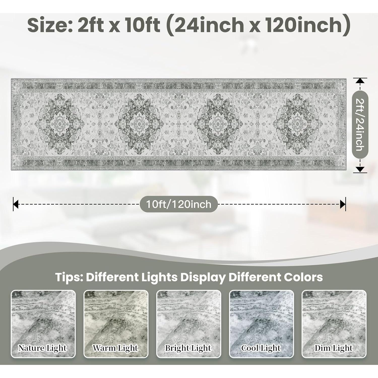 Alfombra Runner Antideslizante OTAHGK 2x10 Gris Boho Lavable