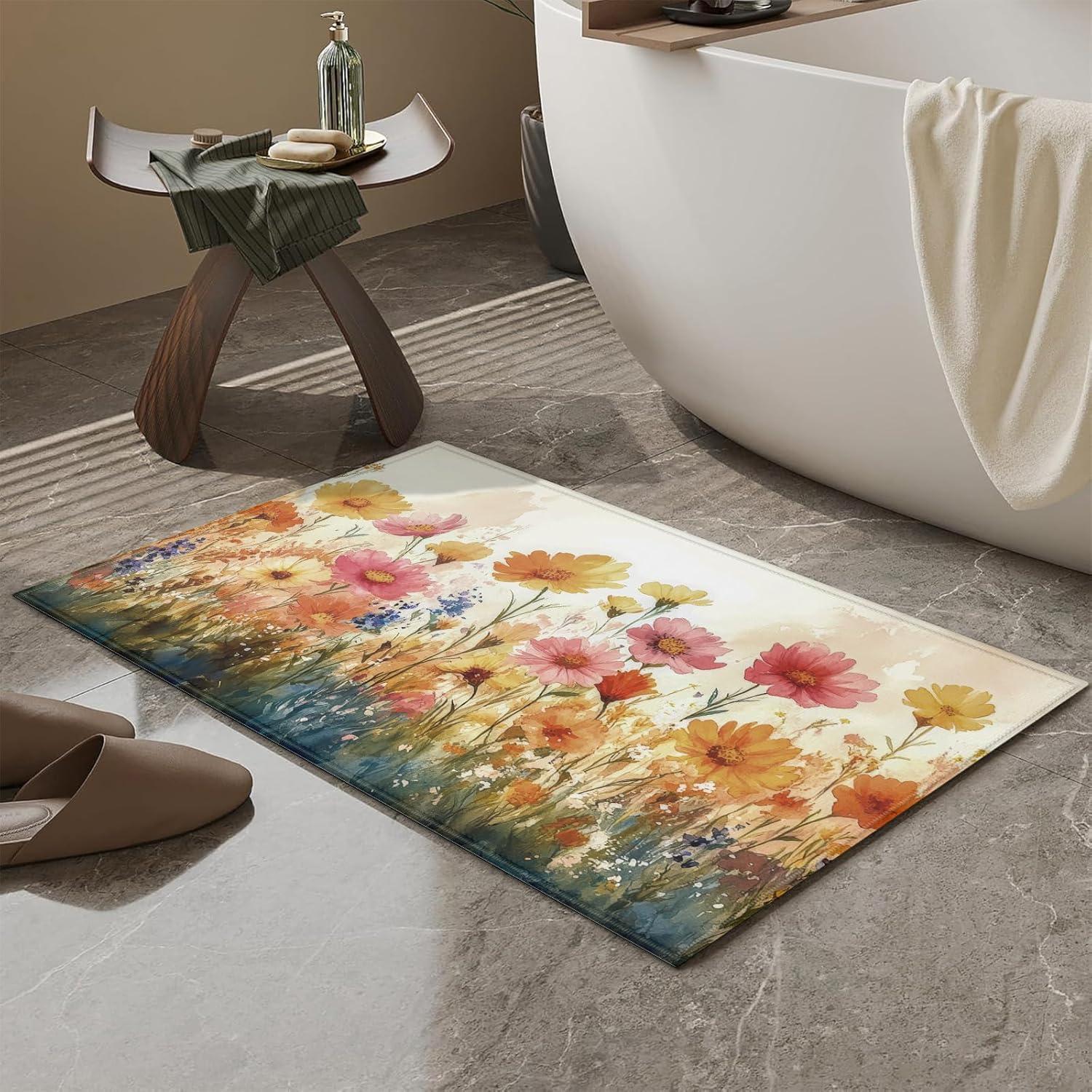 Alfombra de Baño Duibel Floral 76x43cm Antideslizante