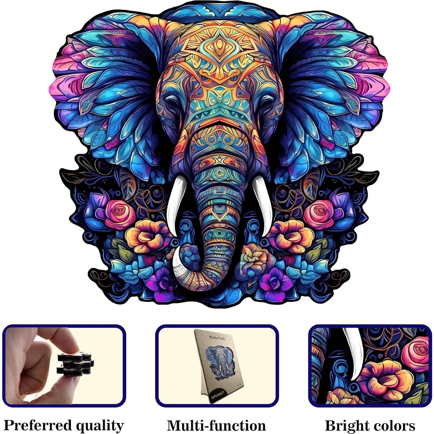 Rompecabezas de Madera IKFUVACT Elefante Mediano 29x29cm