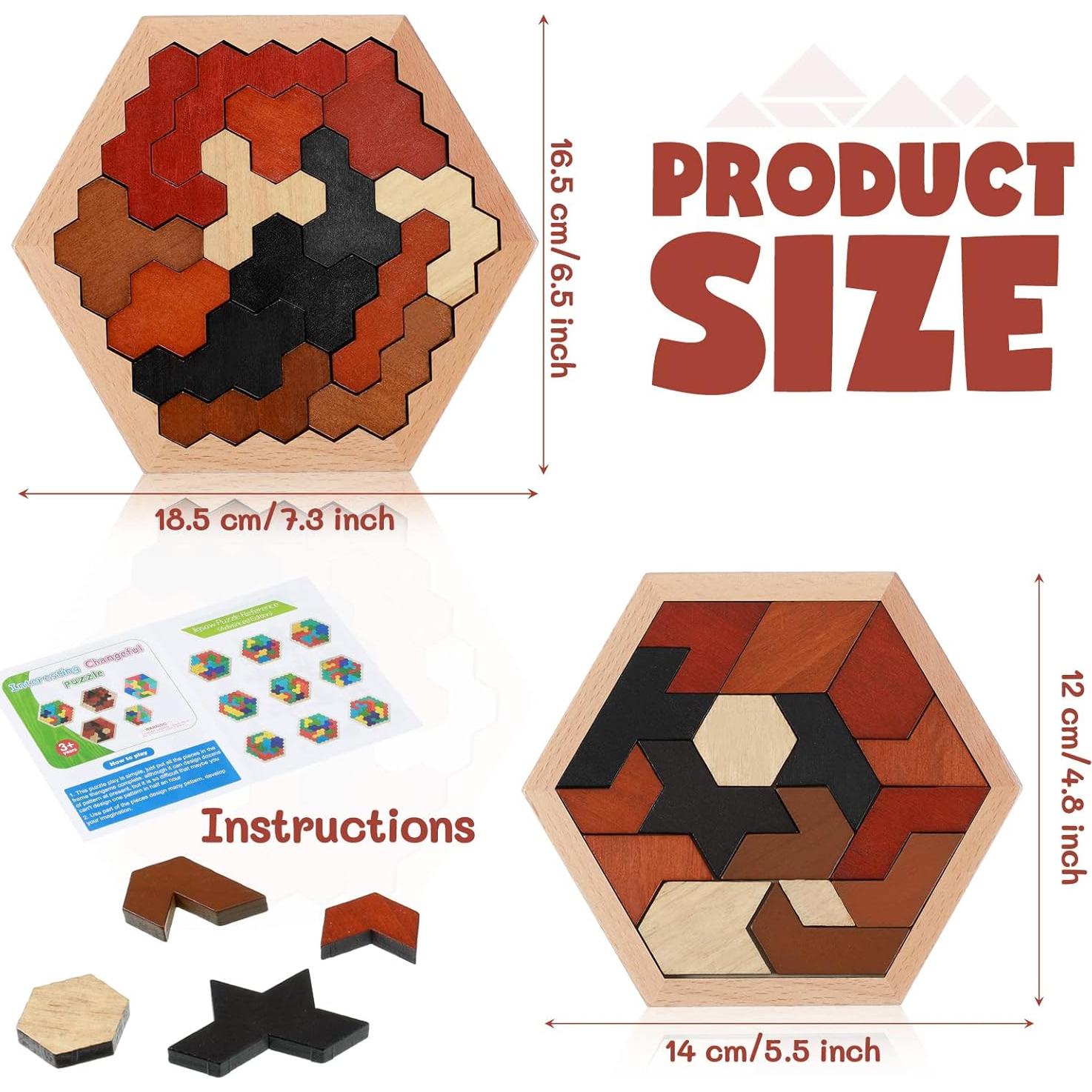 Rompecabezas de Madera Yunsailing 3 Piezas Hexágono Educativo