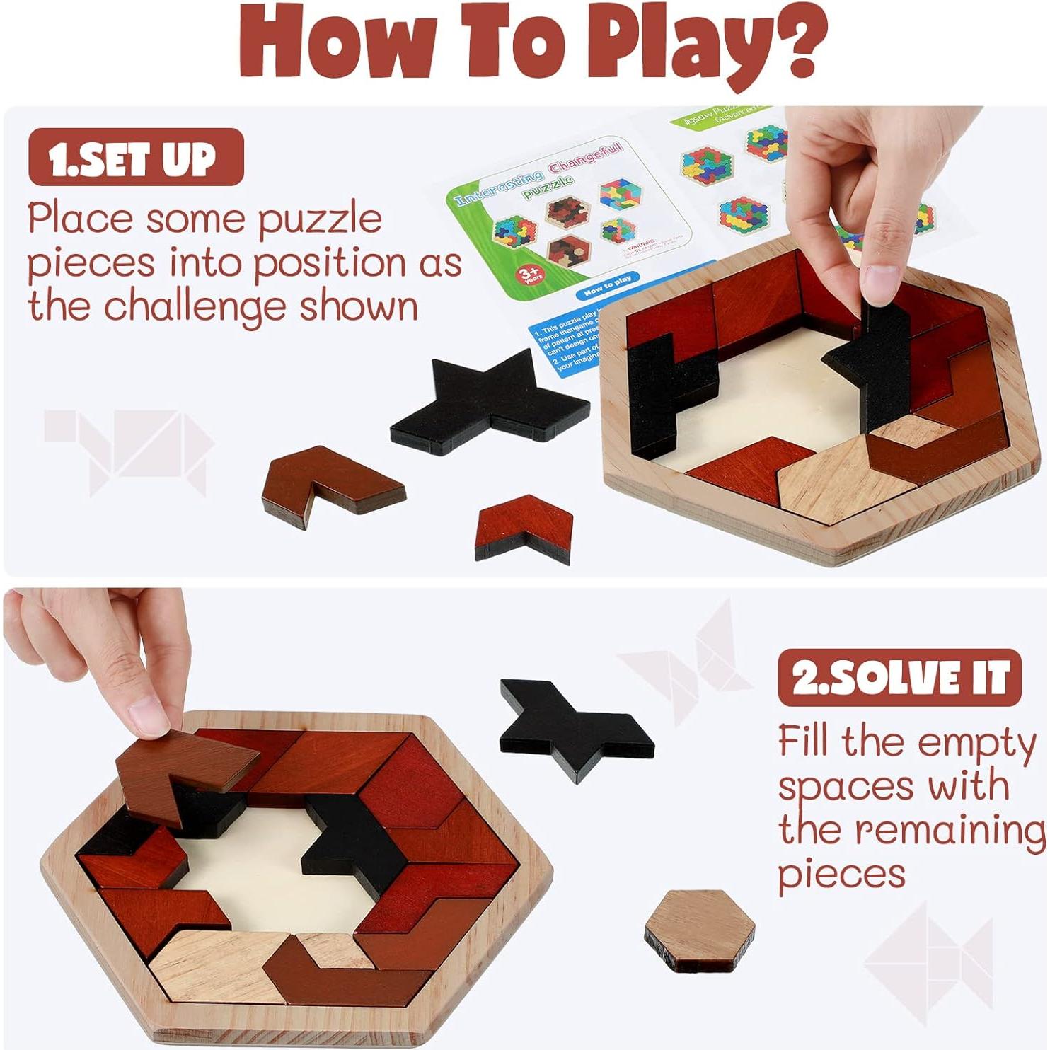 Rompecabezas de Madera Yunsailing 3 Piezas Hexágono Educativo