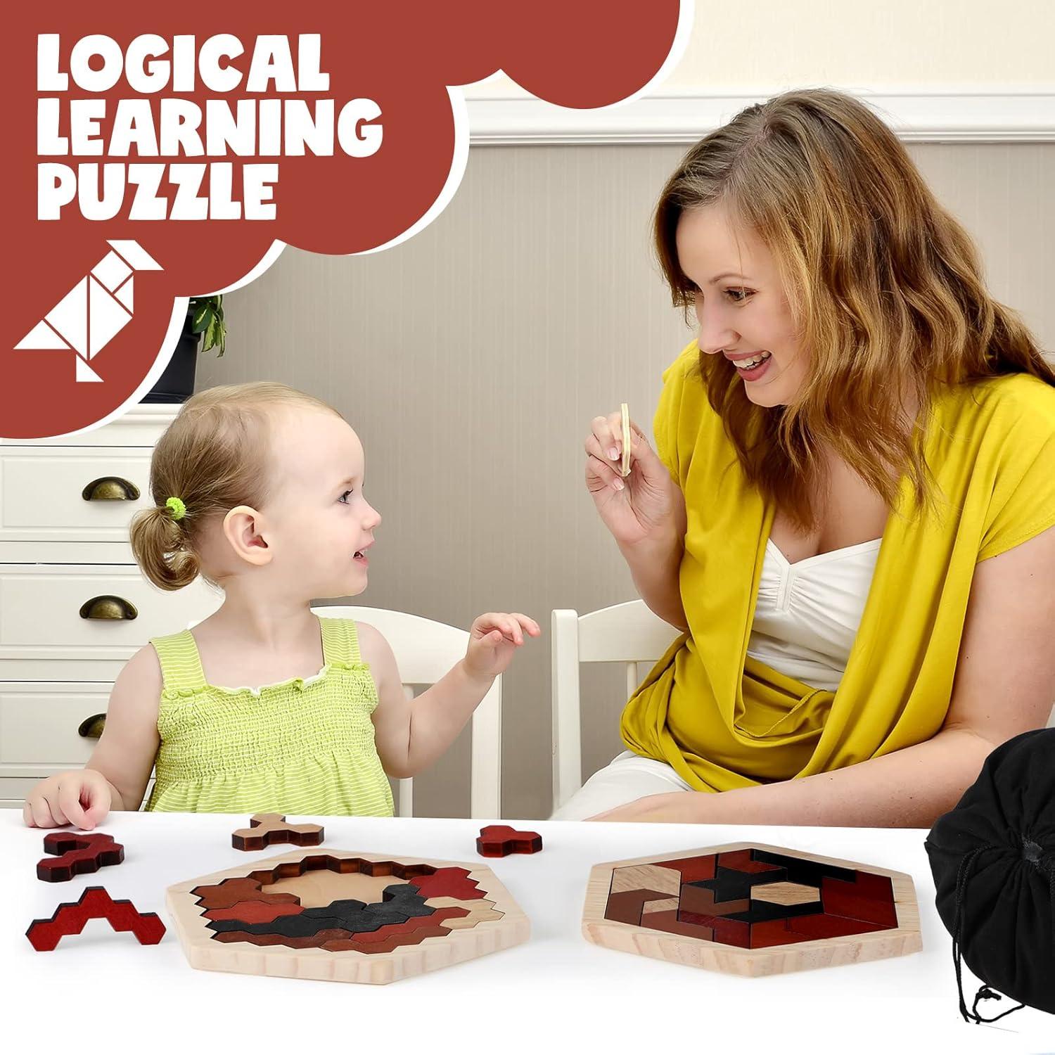 Rompecabezas de Madera Yunsailing 3 Piezas Hexágono Educativo