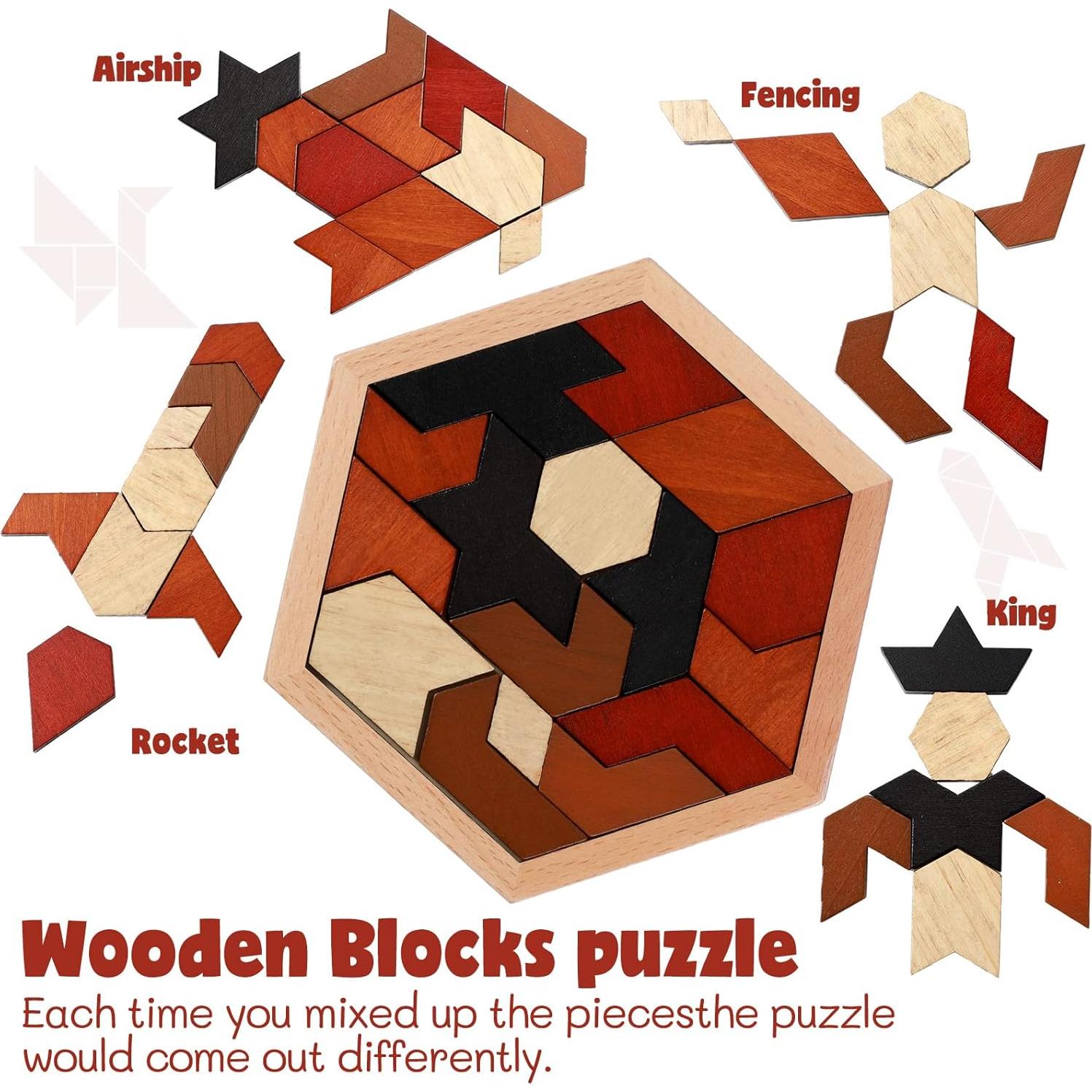 Rompecabezas de Madera Yunsailing 3 Piezas Hexágono Educativo