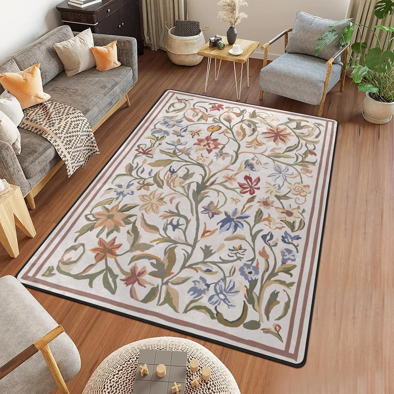 Alfombra de Área Amorettise Floral Beige 1.52x2.13m Antideslizante