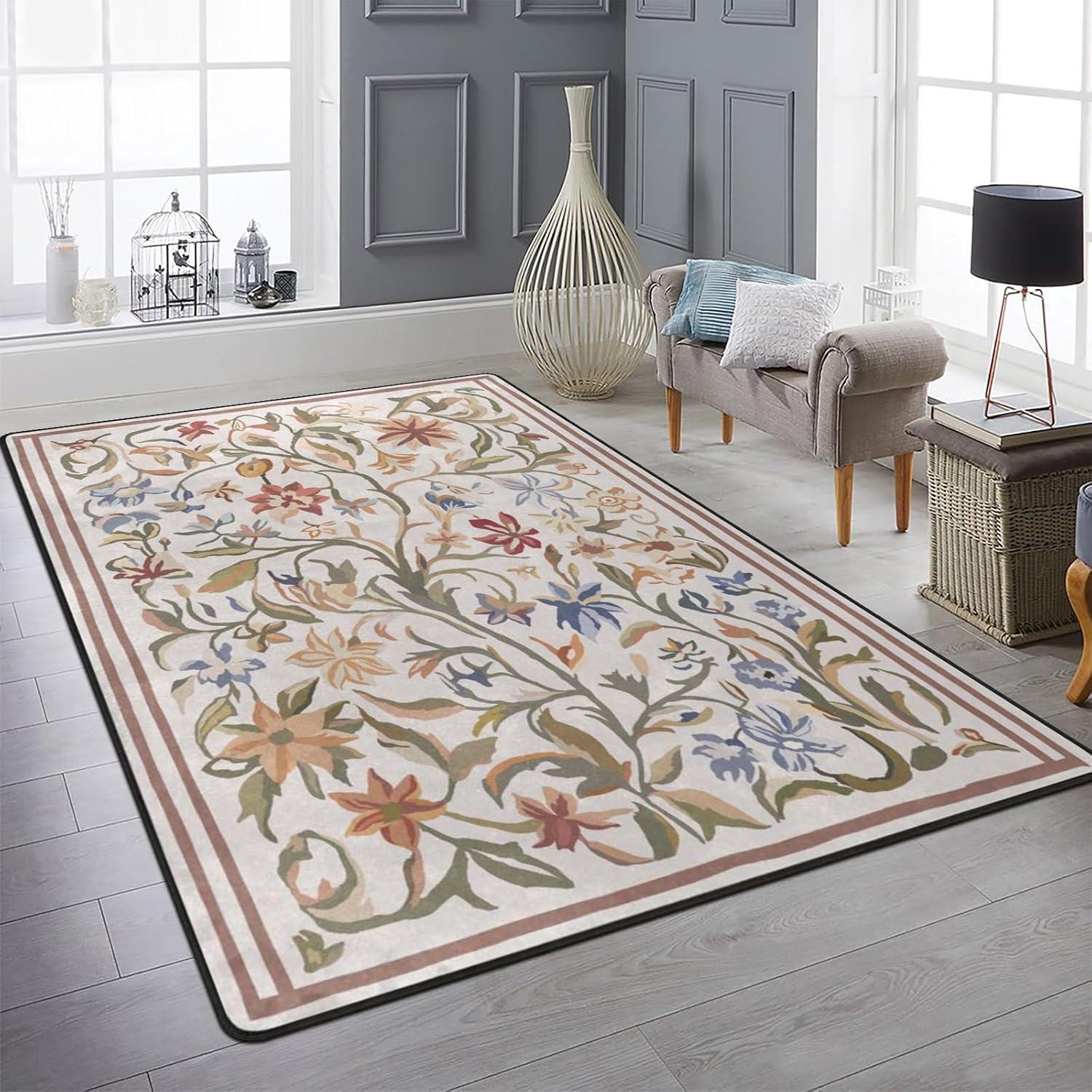 Alfombra de Área Amorettise Floral Beige 1.52x2.13m Antideslizante