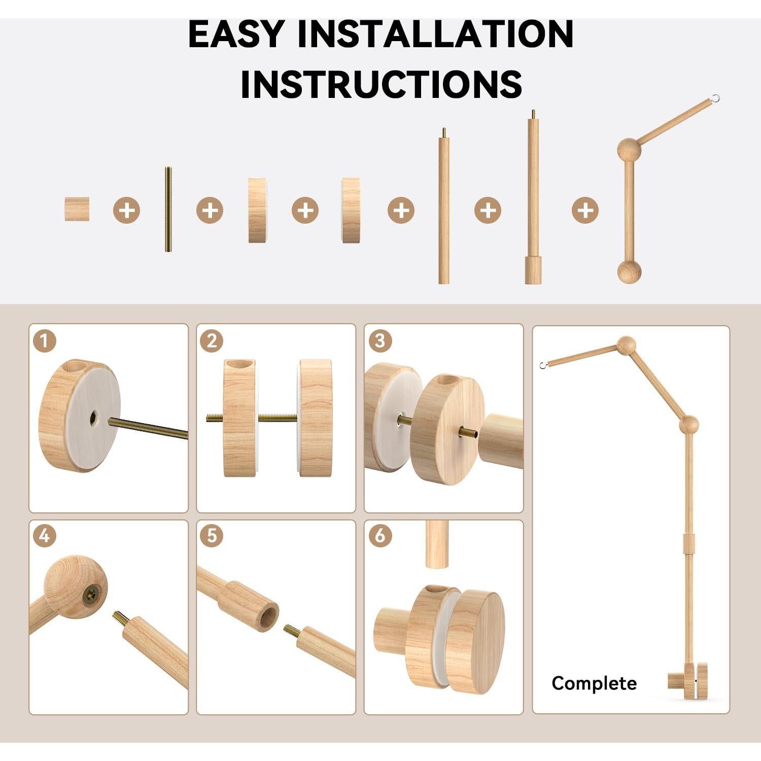 Brazo de Móvil para Cuna FEISIKE de Madera Natural 86 cm