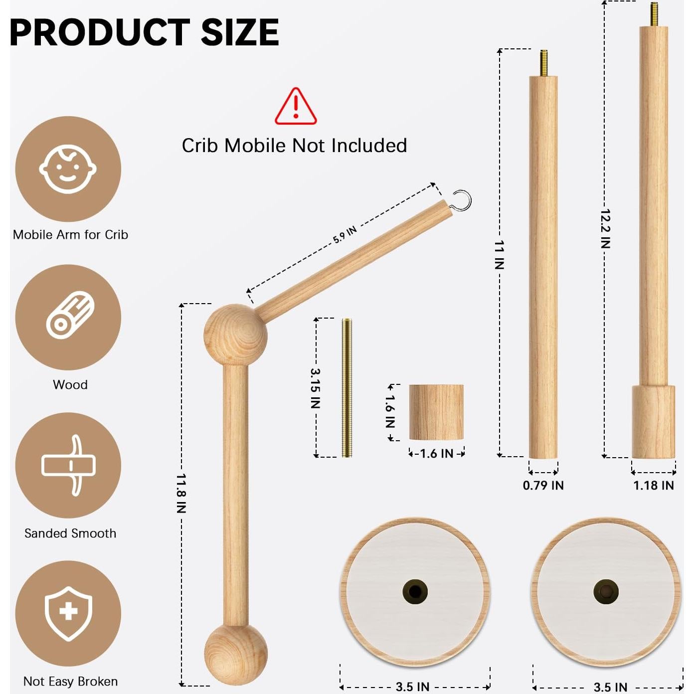 Brazo de Móvil para Cuna FEISIKE de Madera Natural 86 cm