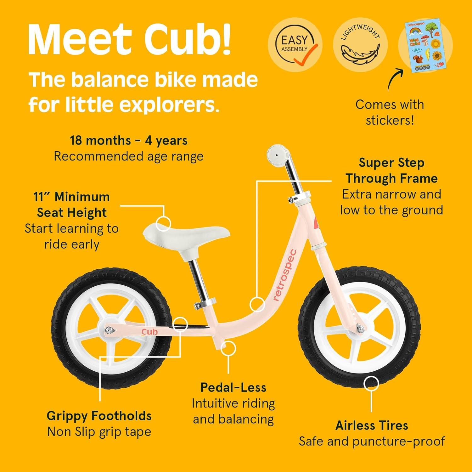 Bicicleta de Equilibrio Retrospec Cub Rosa 12" para Niños 2-5 Años