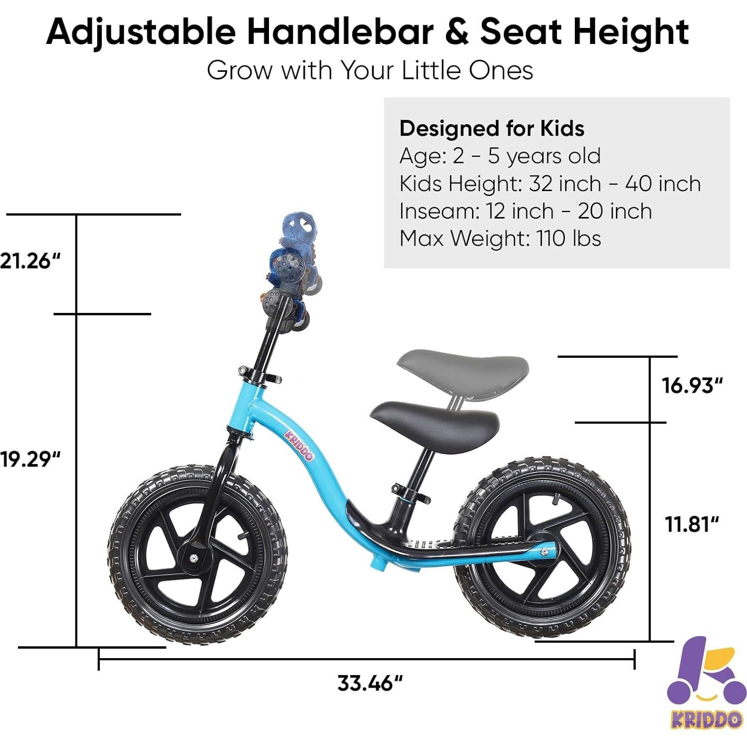 Bicicleta de Equilibrio KRIDDO Azul para Niños 2 a 5 Años