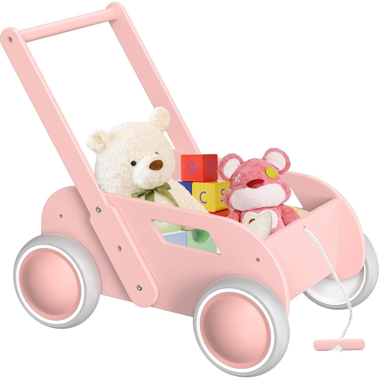 Andador de Madera WyfKyd Rosa Ajustable para Bebés 12-36 Meses