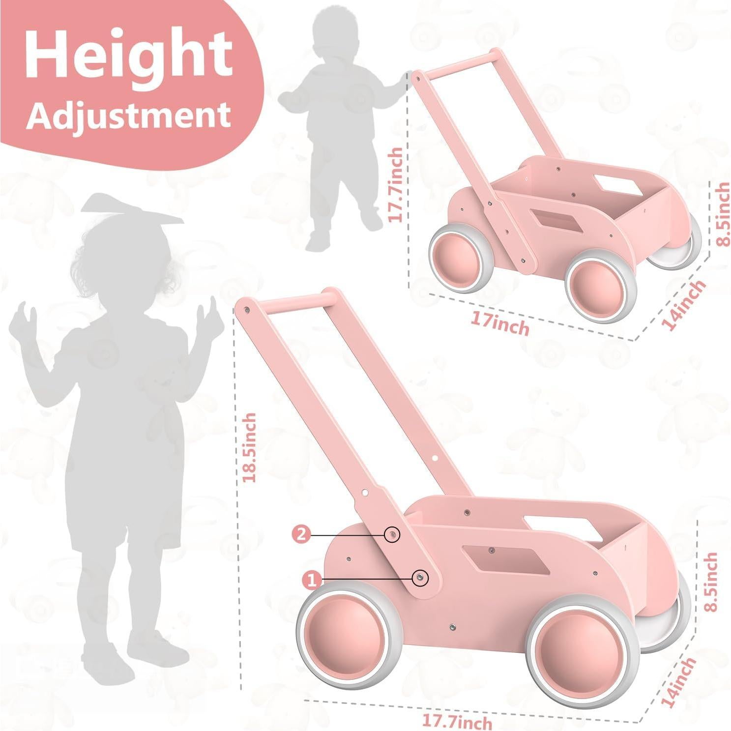 Andador de Madera WyfKyd Rosa Ajustable para Bebés 12-36 Meses