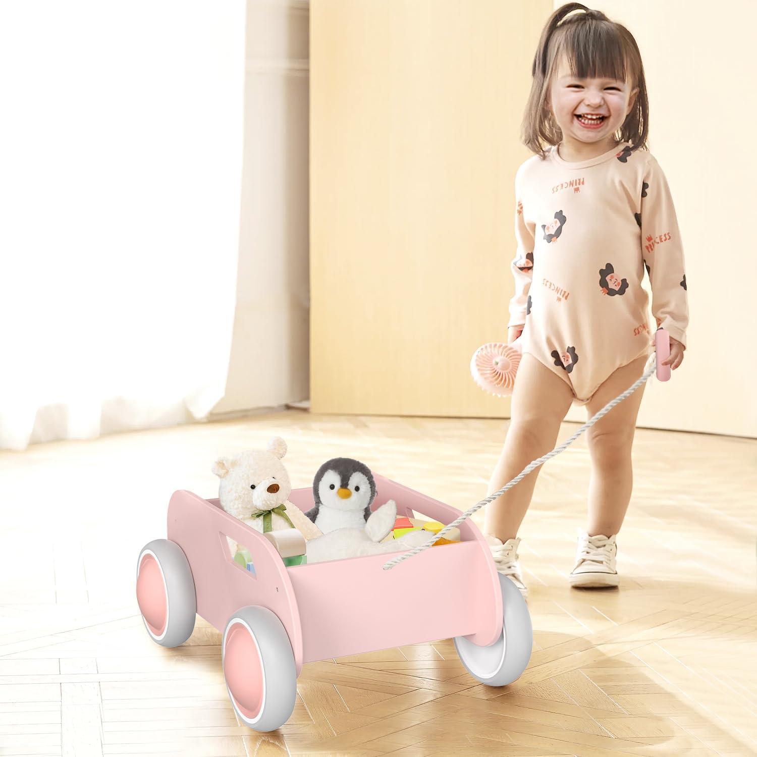 Andador de Madera WyfKyd Rosa Ajustable para Bebés 12-36 Meses