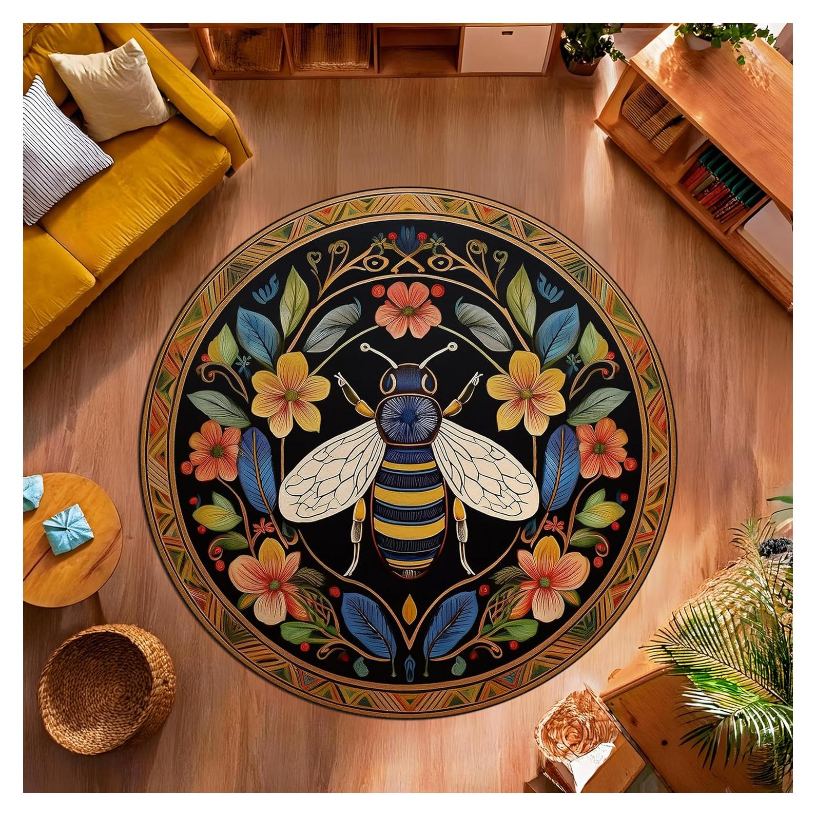 Alfombra Redonda Boho Fabricup 150 cm Floral Antideslizante