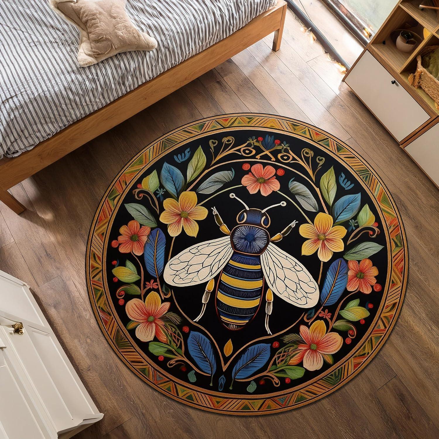 Alfombra Redonda Boho Fabricup 150 cm Floral Antideslizante