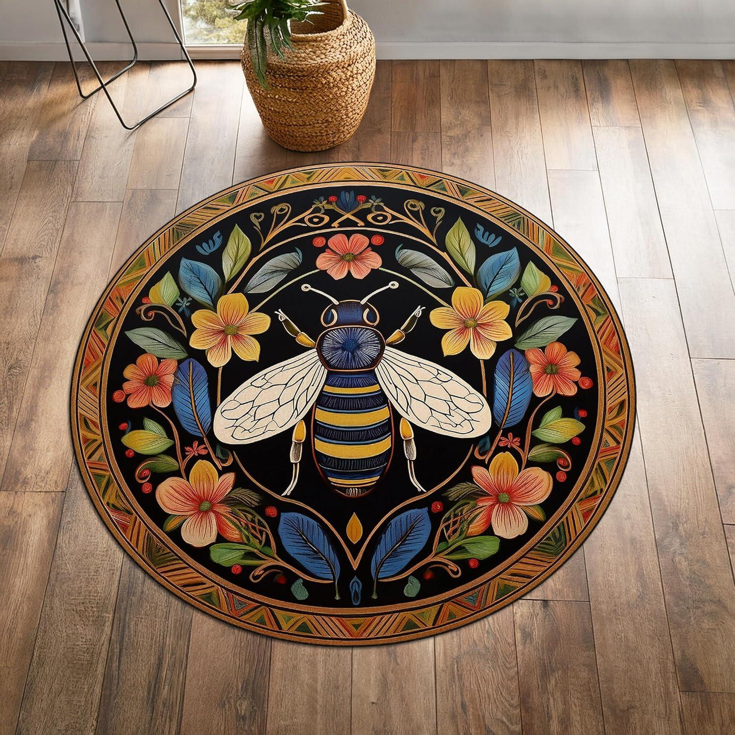 Alfombra Redonda Boho Fabricup 150 cm Floral Antideslizante