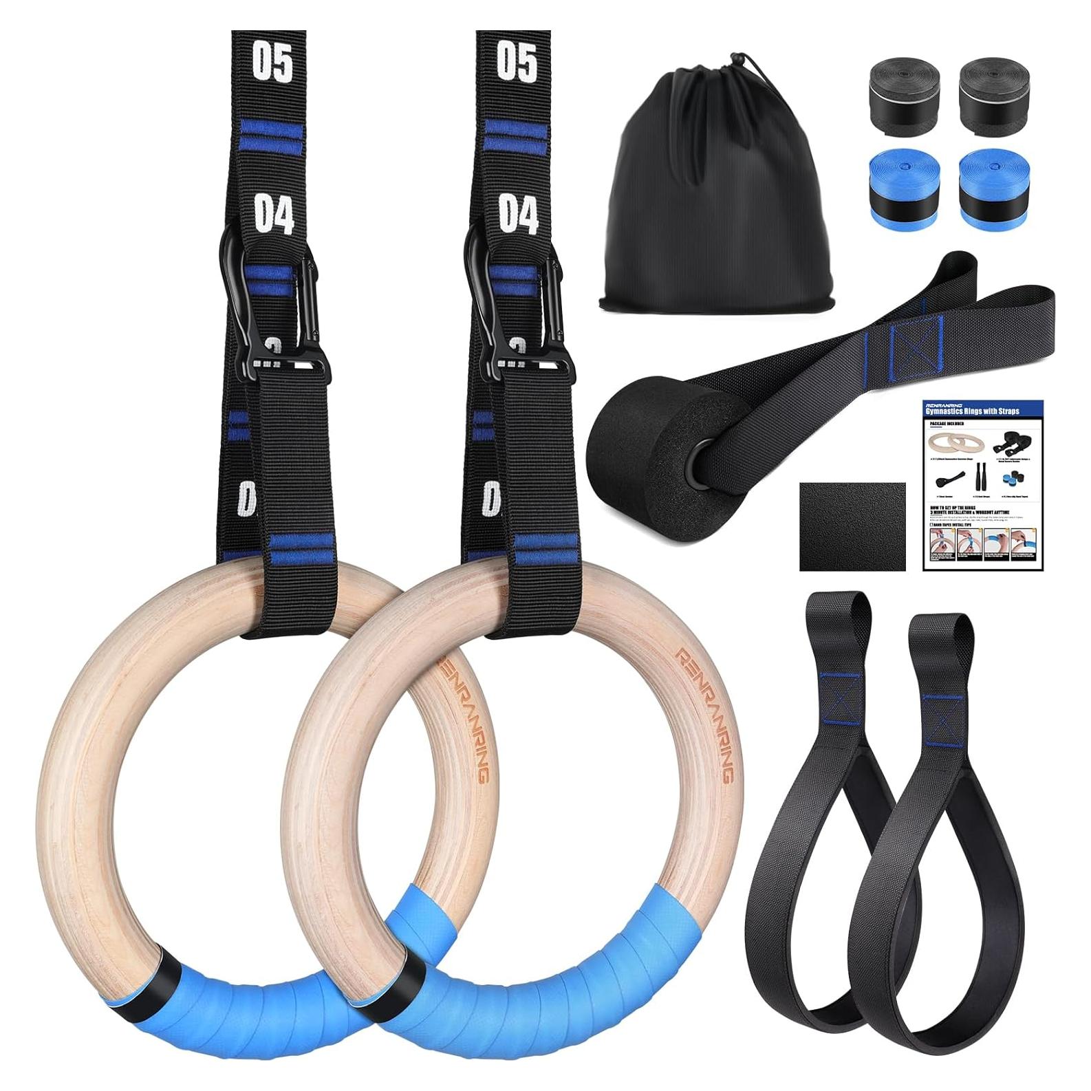 Anillos Gimnásticos RENRANRING de Madera 32mm con Correas Ajustables
