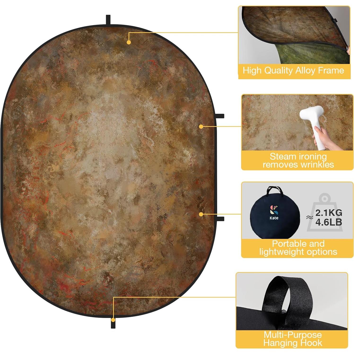 Fondo Colapsable Reversible Kate 1.5x2m Marrón Verde para Fotografía