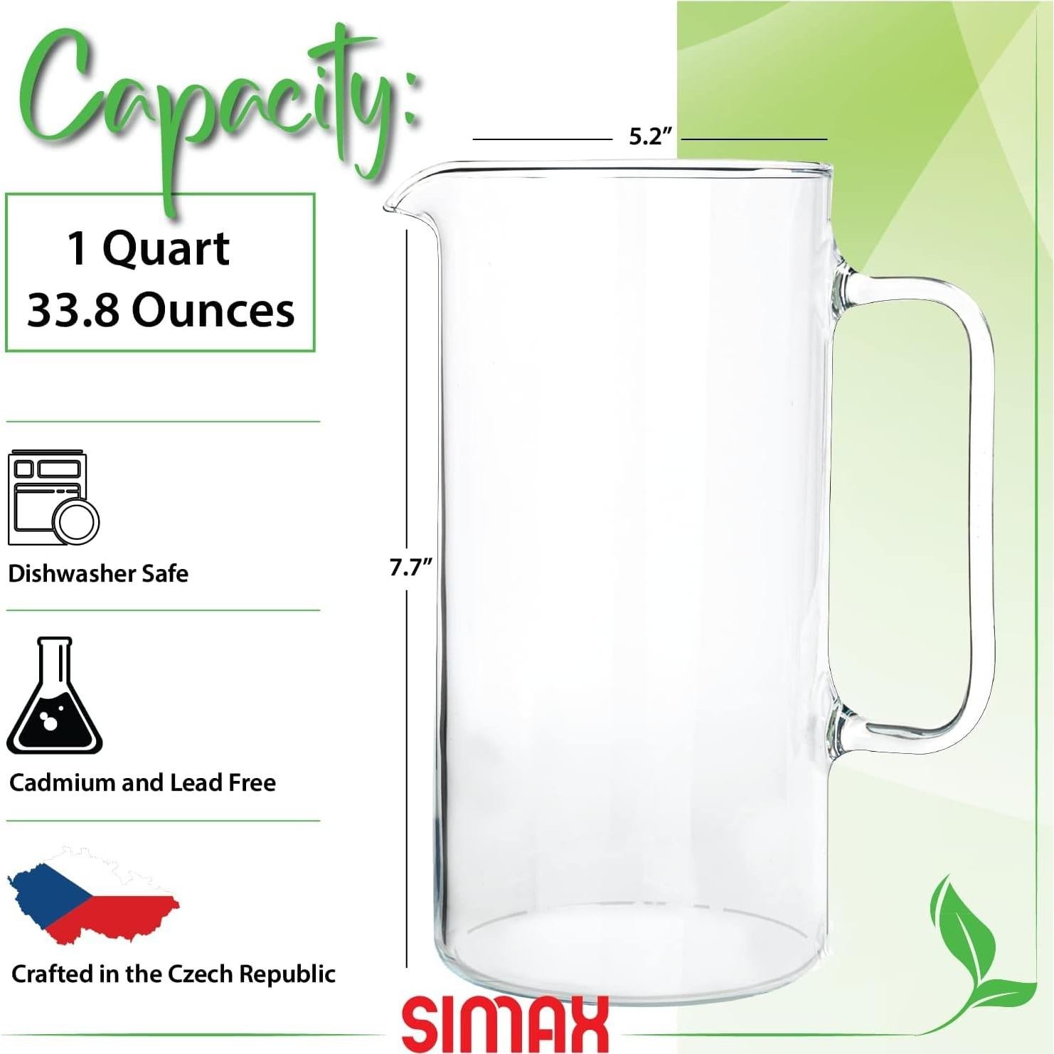 Jarra de Vidrio Borosilicato Simax 1 Litro Clásica Transparente