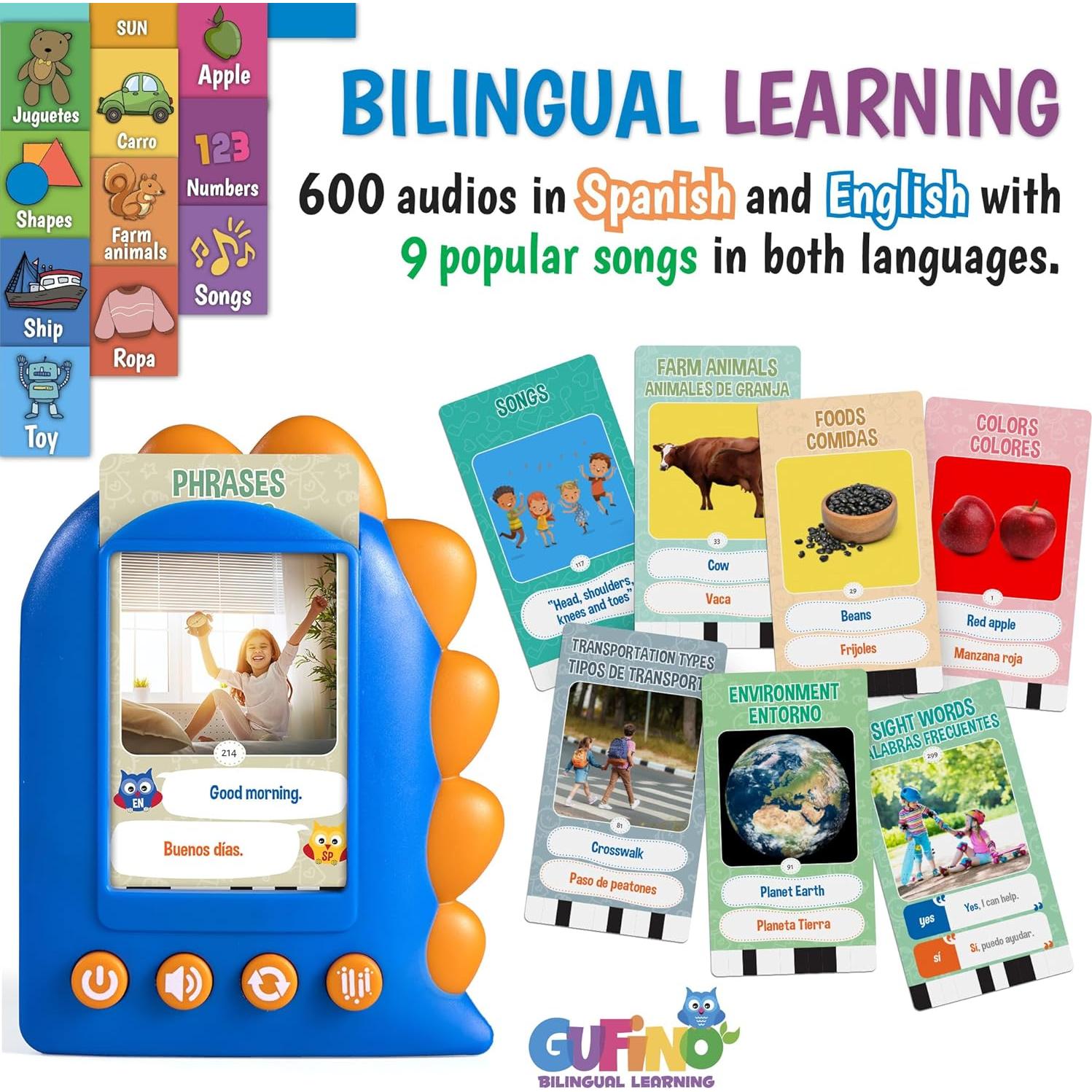 Tarjetas Flash Hablantes GUFINO - 300 Tarjetas Bilingües para Niños
