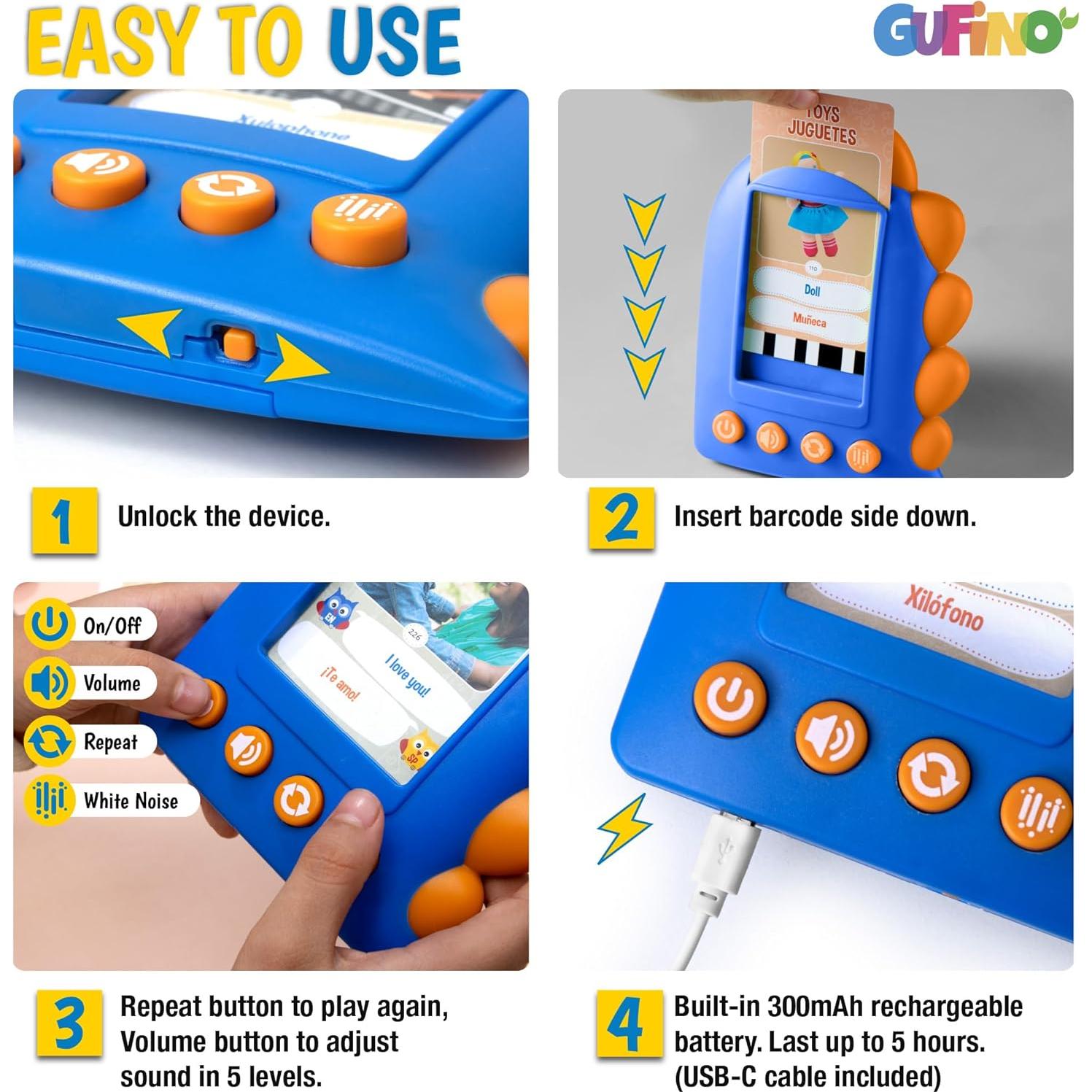 Tarjetas Flash Hablantes GUFINO - 300 Tarjetas Bilingües para Niños