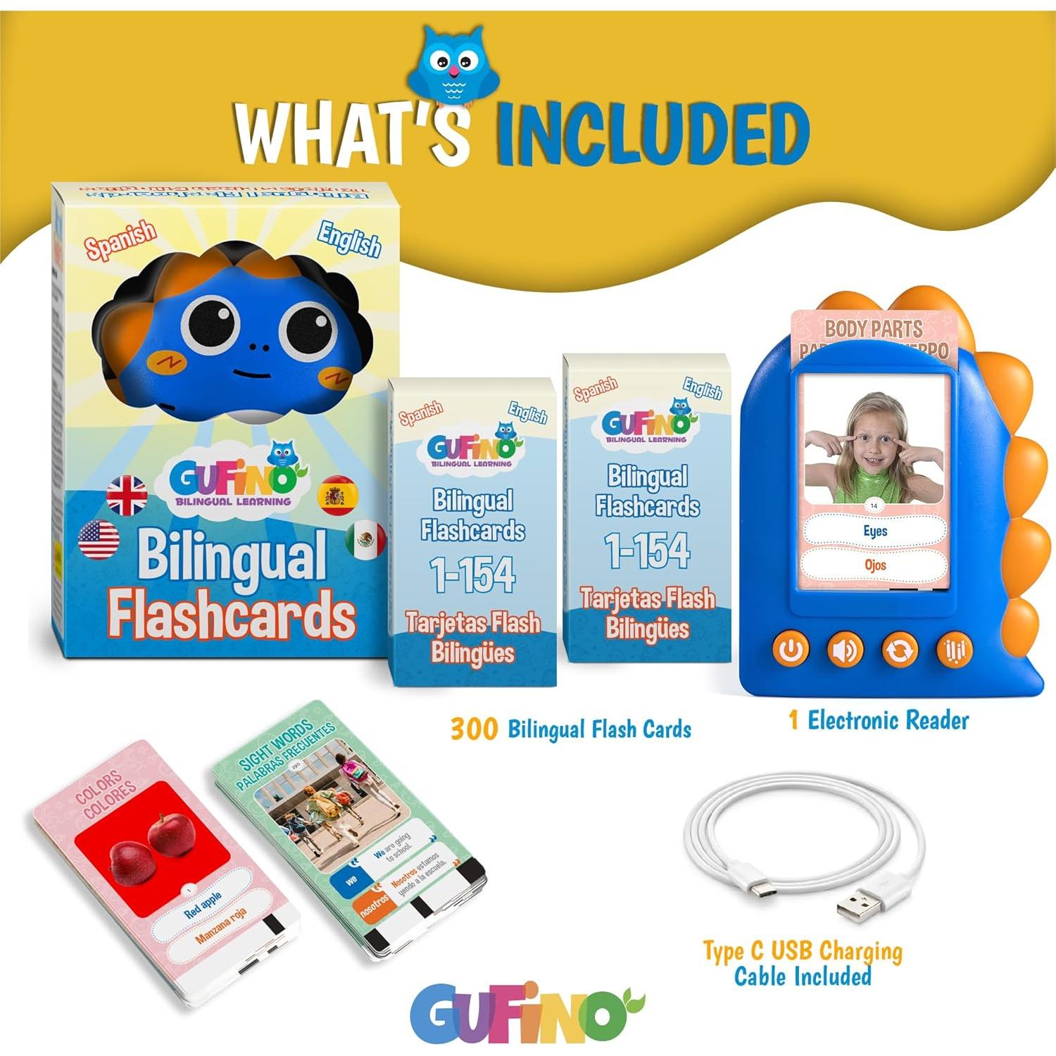 Tarjetas Flash Hablantes GUFINO - 300 Tarjetas Bilingües para Niños