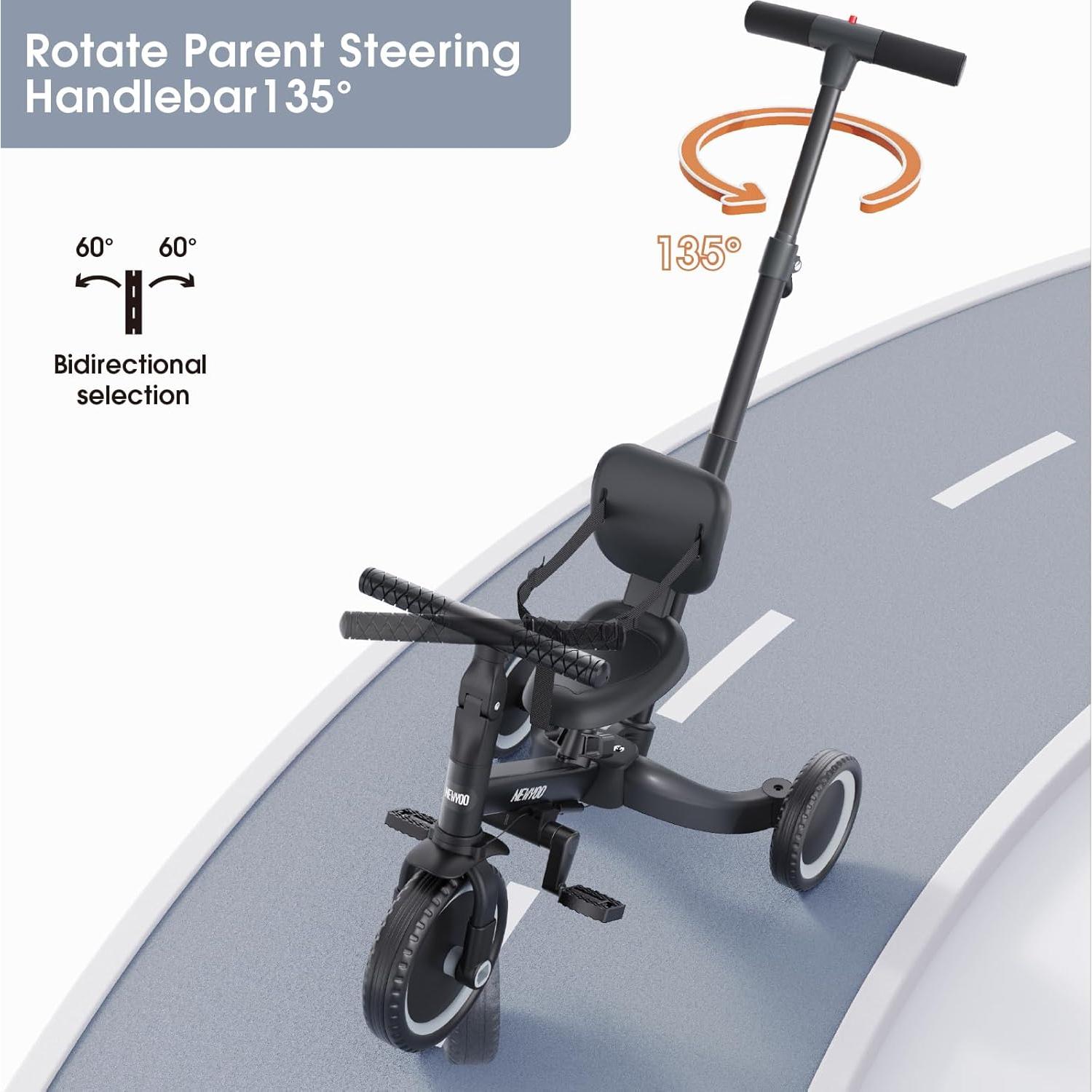 Triciclo Convertible Newyoo TR007 para Niños 1-3 Años Negro