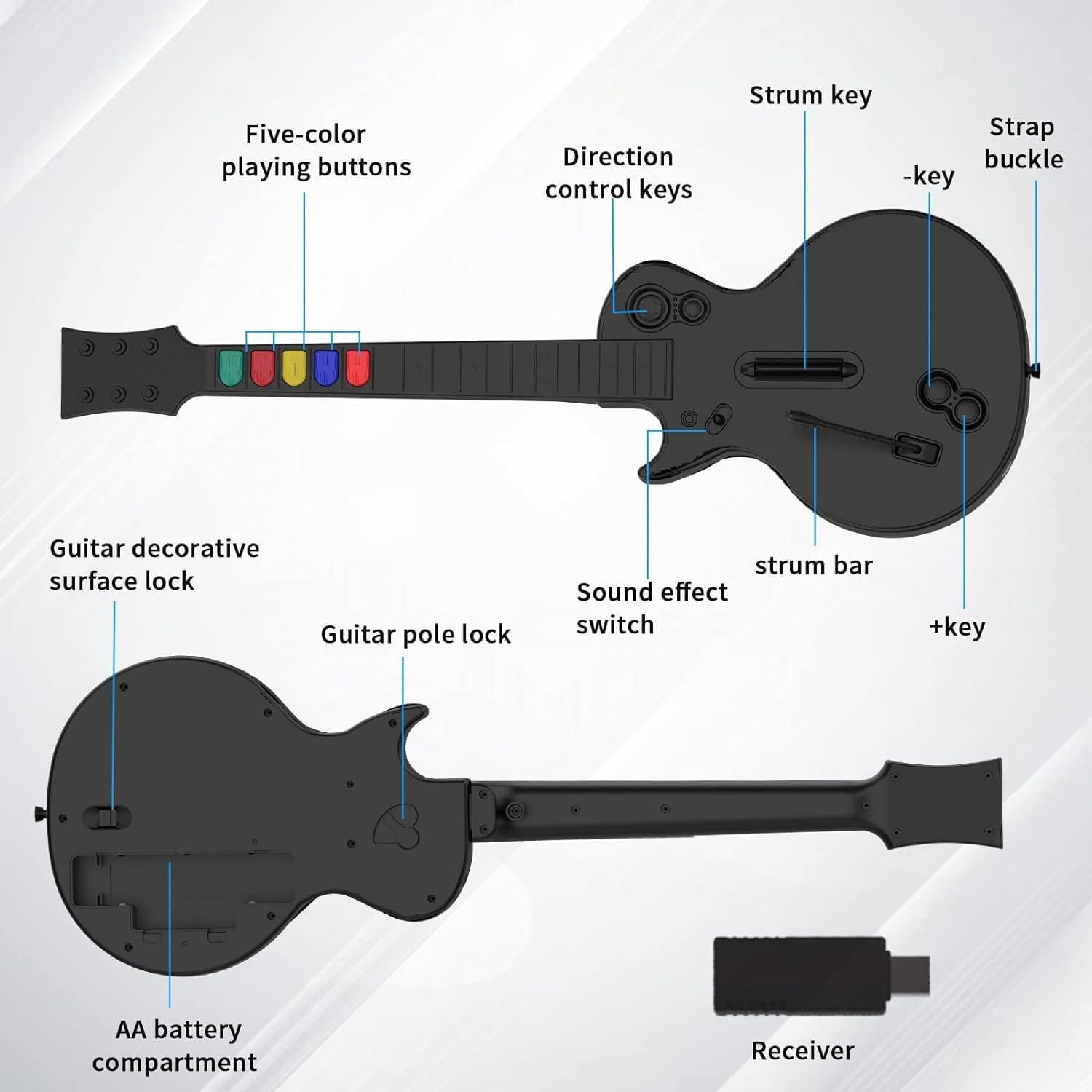 Controlador de guitarra inalámbrico NBCP para PC y PS3 - Negro