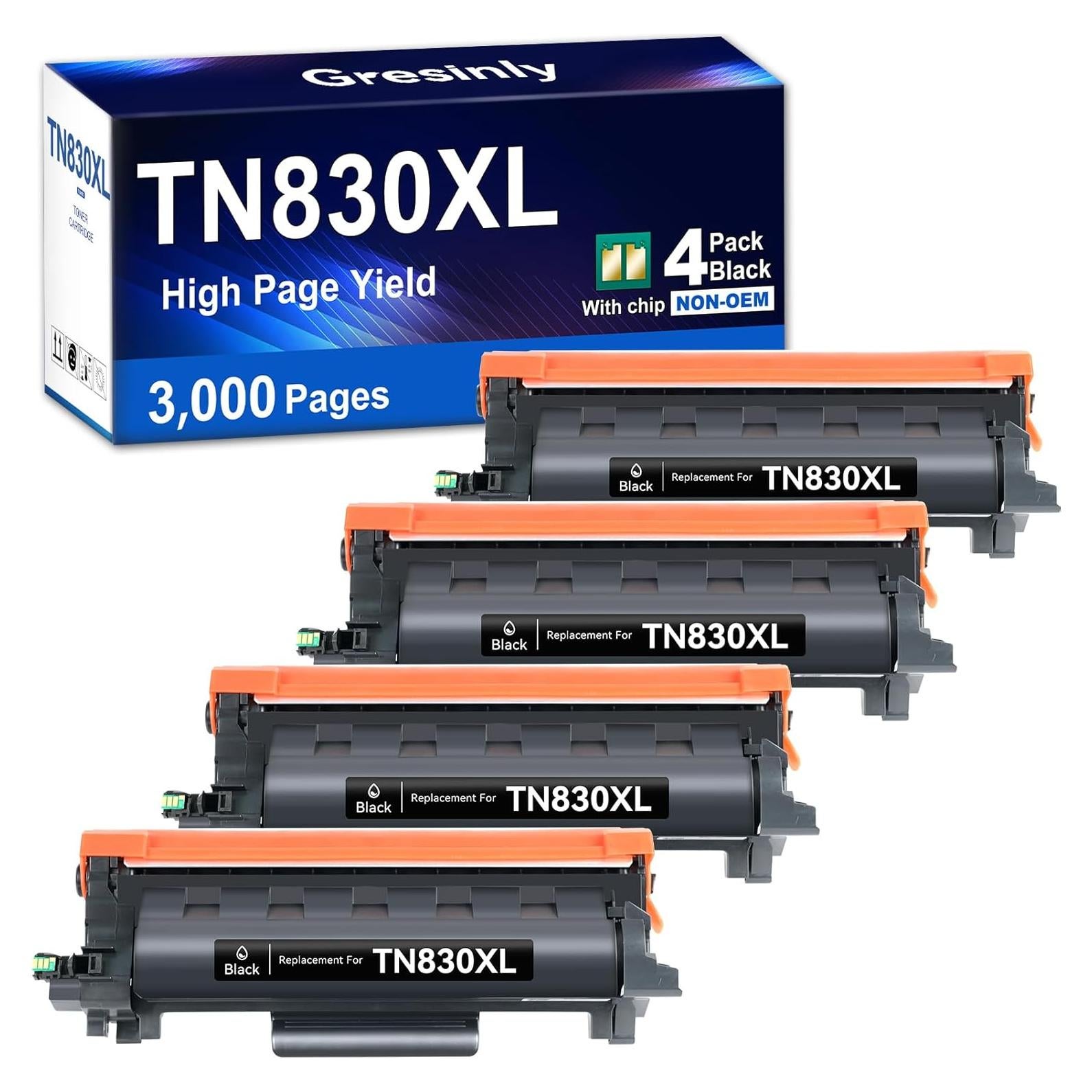 Tóner Compatible Gresinly TN830XL Negro 4-Pack para Brother