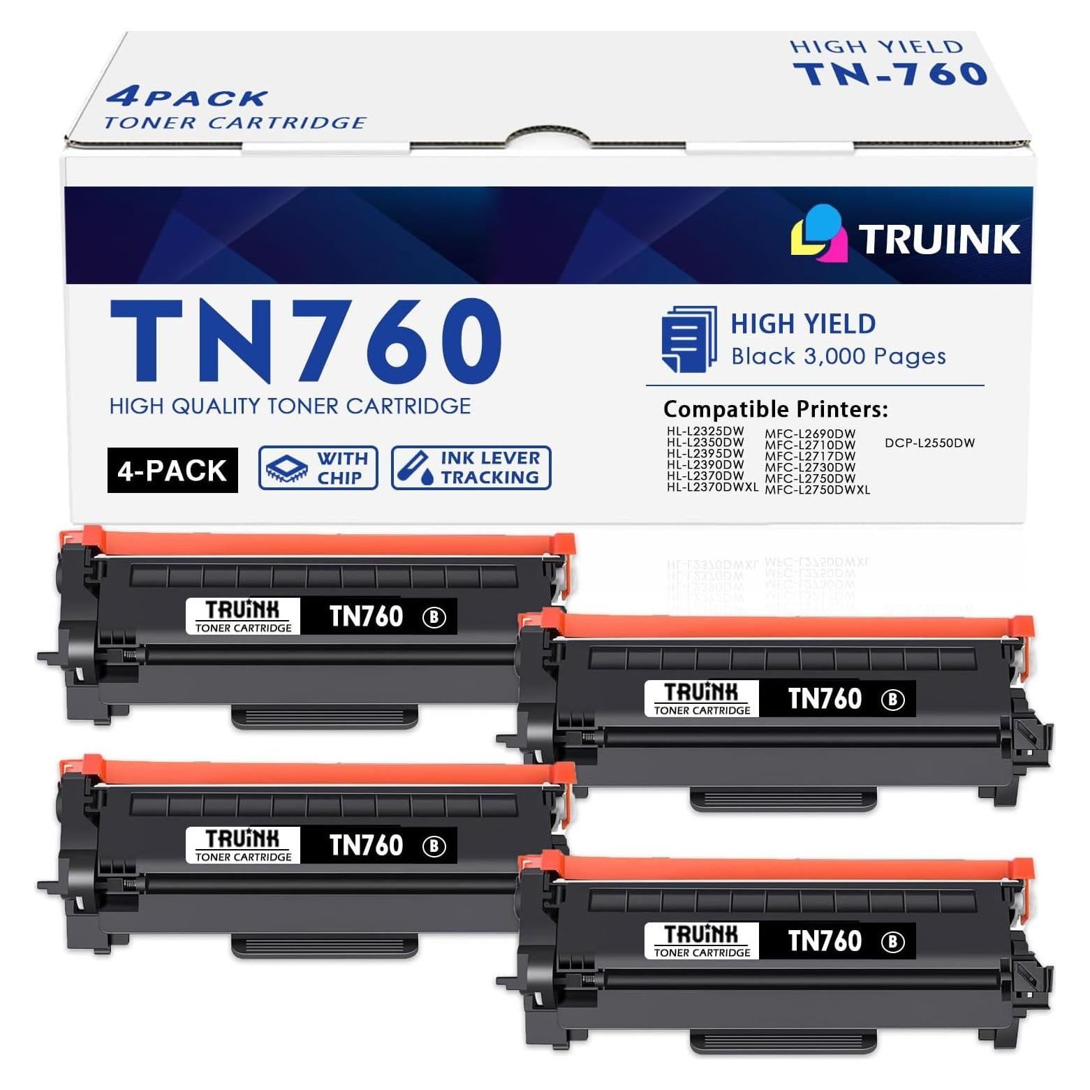 Cartucho de Tóner TN760 TRUINK Negro Alto Rendimiento 4 Pack