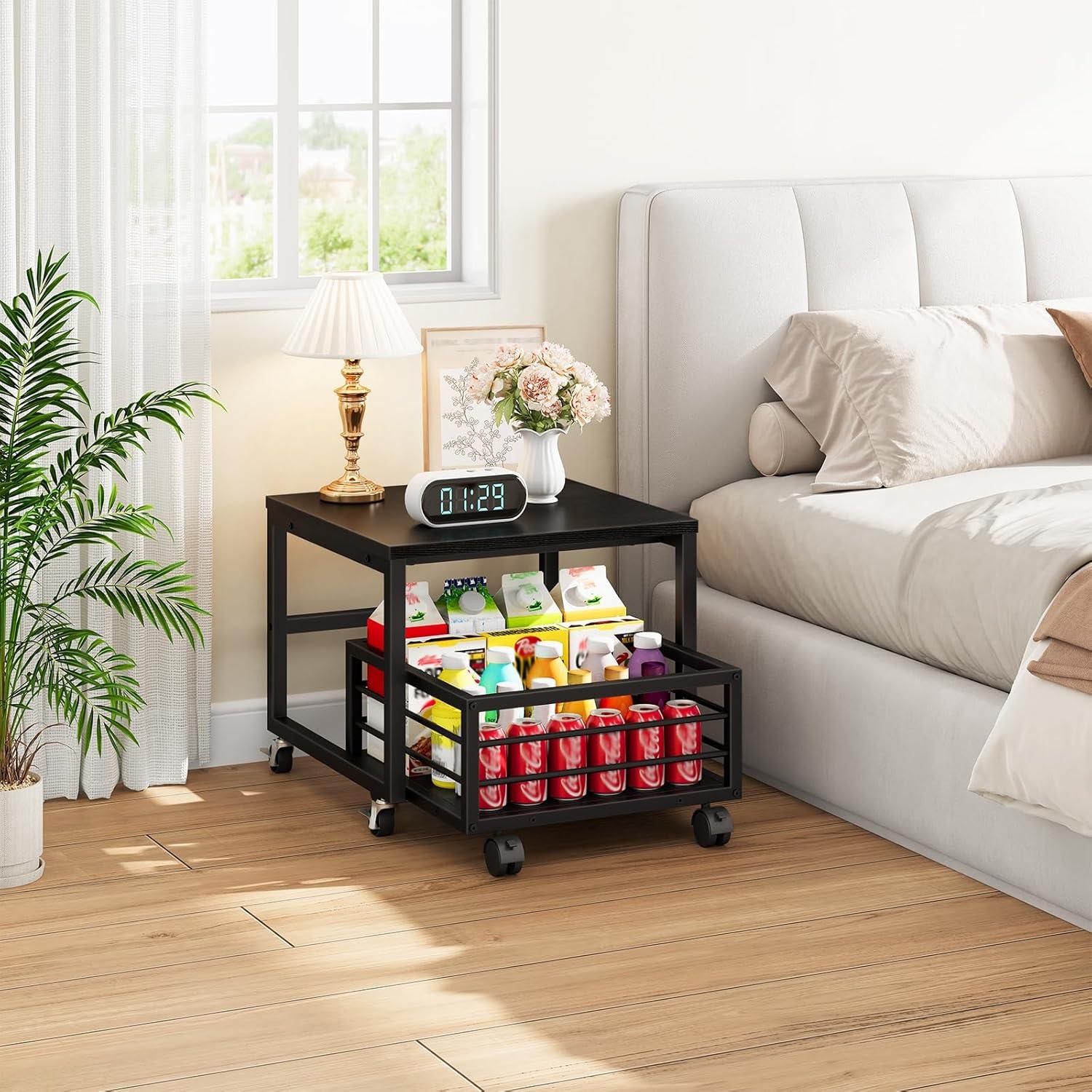 Soporte para Mini Nevera HOOBRO Negro con Canasta Móvil