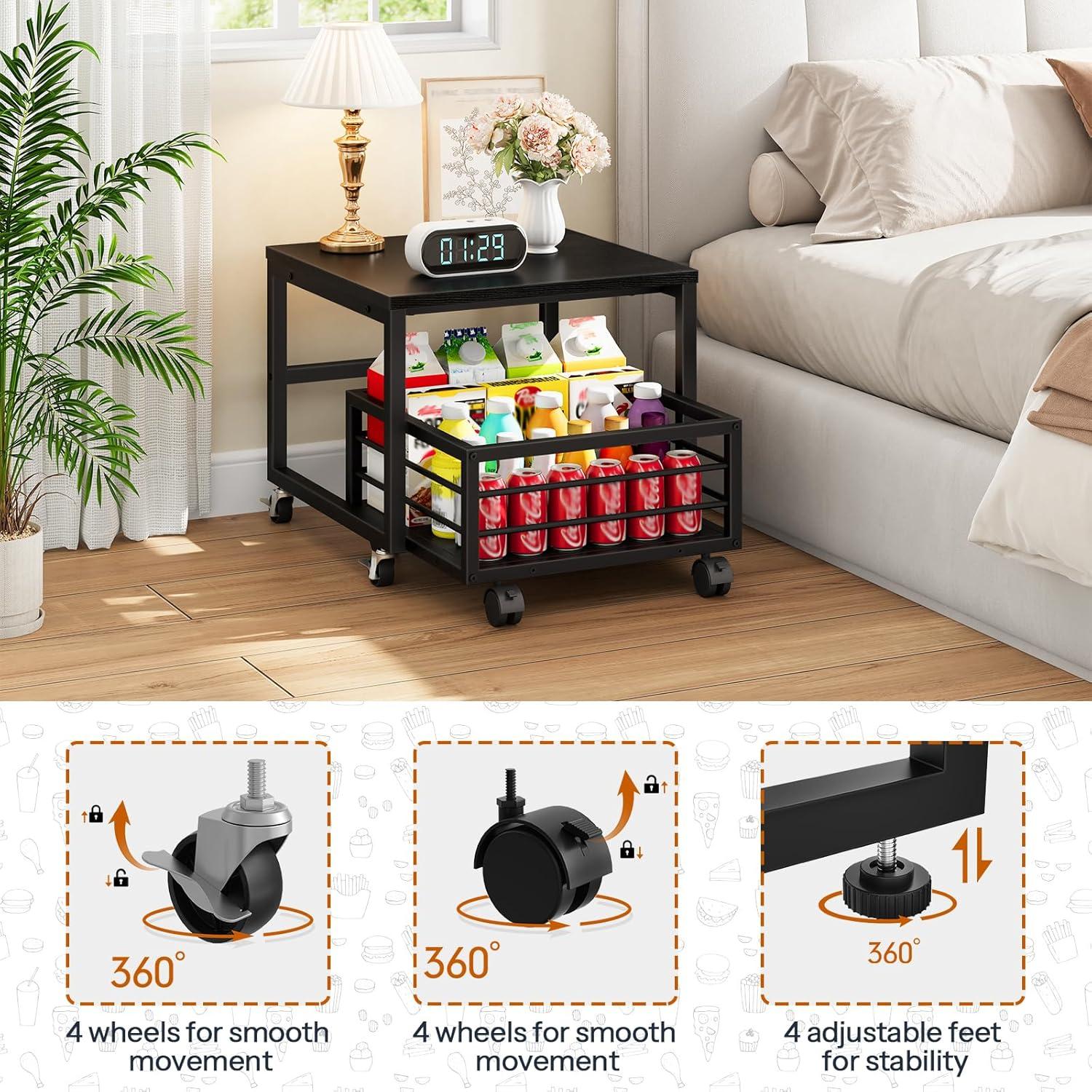 Soporte para Mini Nevera HOOBRO Negro con Canasta Móvil