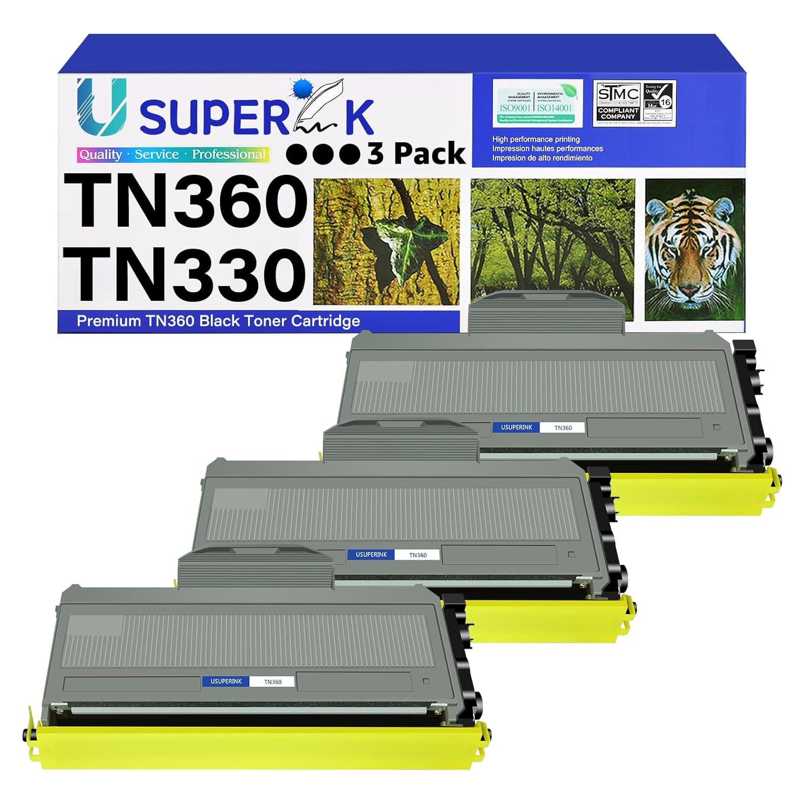 Paquete de 3 Cartuchos de Tóner Negro USUPERINK TN360 Compatible