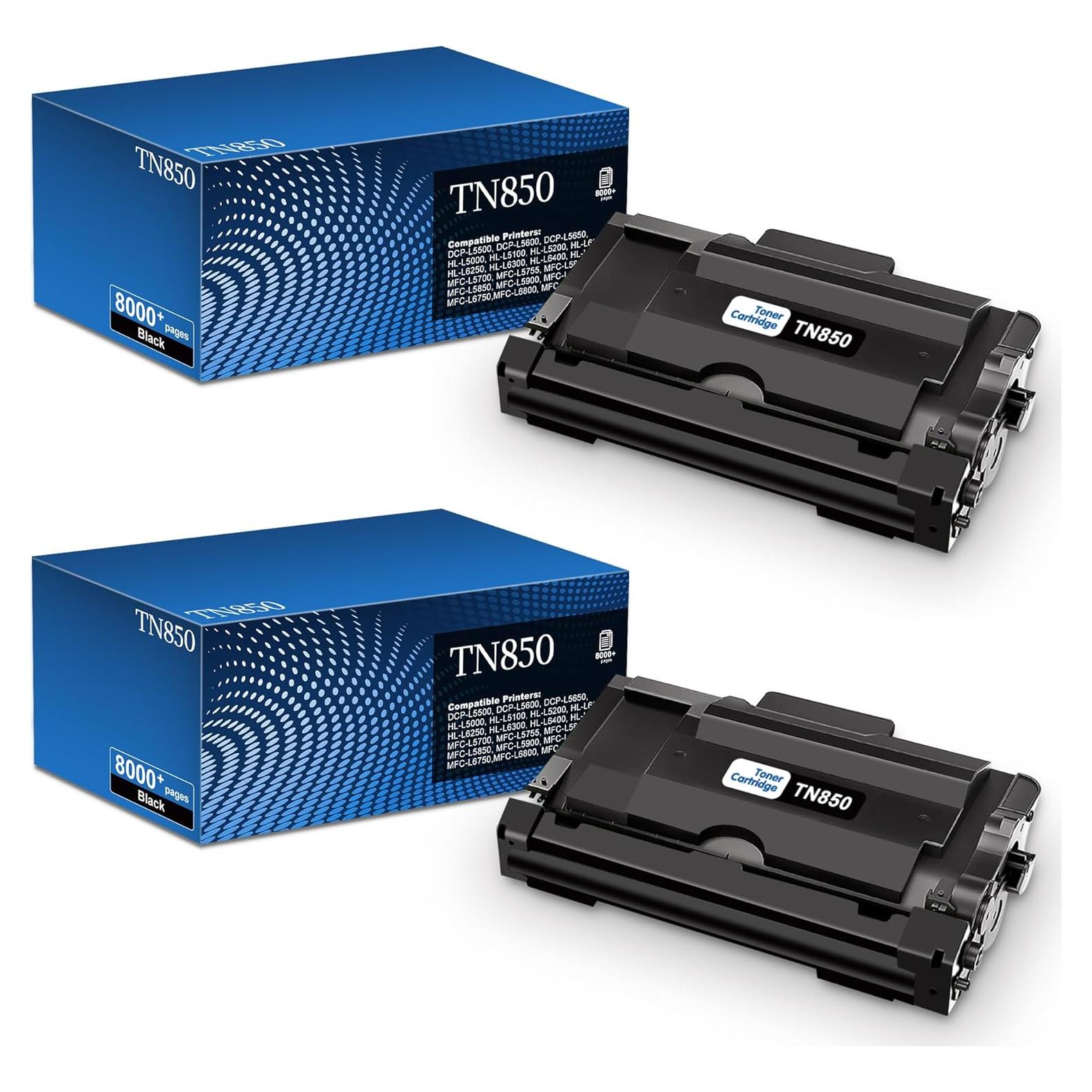 Paquete de 2 Cartuchos de Tóner TN850 Aililiya Negro 8000 Páginas