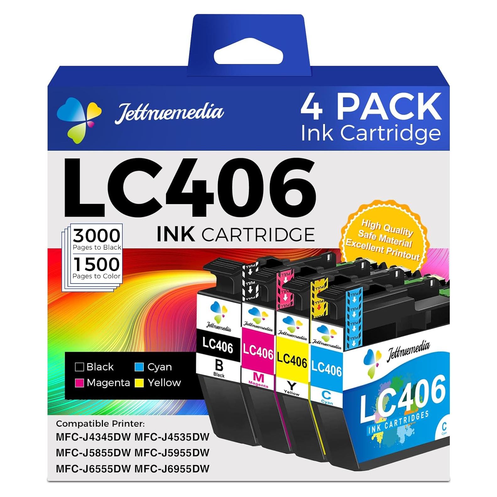 Cartuchos de tinta LC406 Jettruemedia 4 Paquete Compatible
