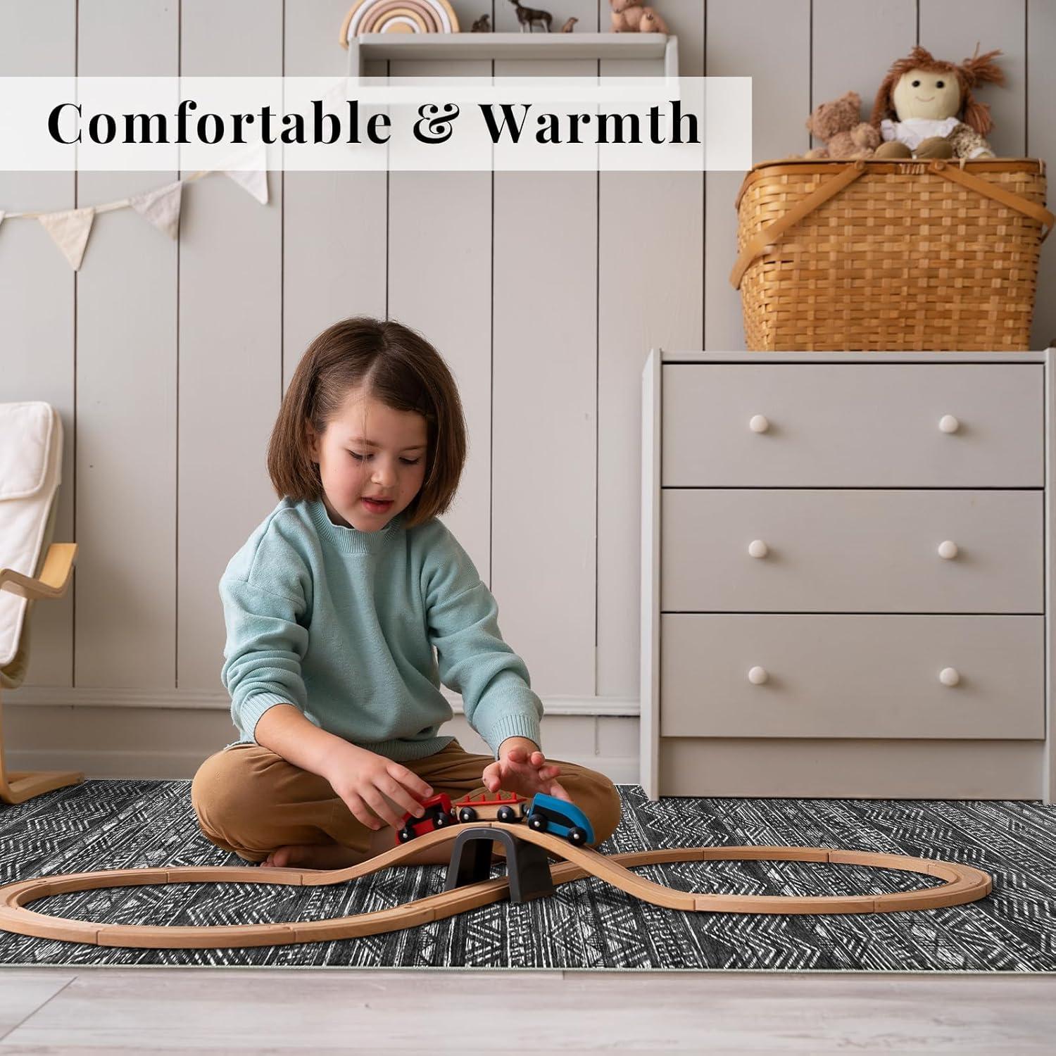 Alfombra Runner Lavable 61x91 cm Ksrau Negra Geométrica