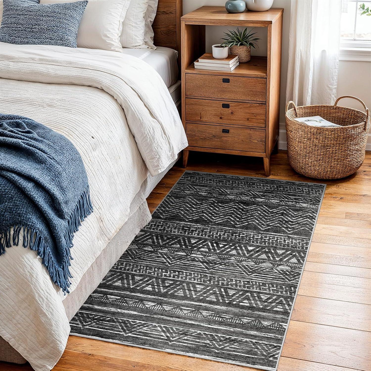 Alfombra Runner Lavable 61x91 cm Ksrau Negra Geométrica