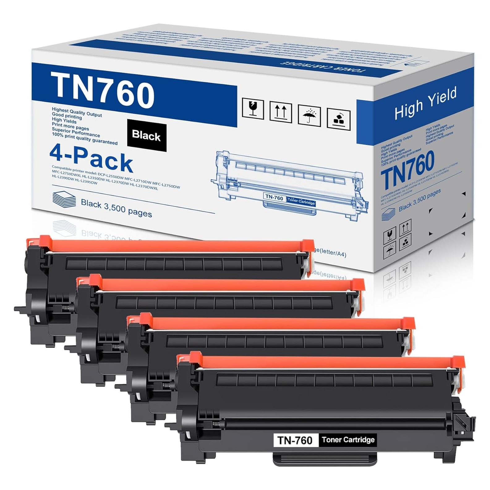 Cartucho de Tóner Negro Obuweu TN-760 Alto Rendimiento 4 Pzas